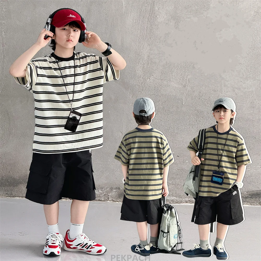 2026 Kids Boy In Fashion Summer Clothes Set Children Short Sleeve Striped T-shirt And Shorts Two Pieces Casual Wear Tracksuit
2026 Kids Boy In Fashion Summer Clothes Set Children Short Sleeve Striped T-shirt And Shorts Two Pieces Casual Wear Tracksuit