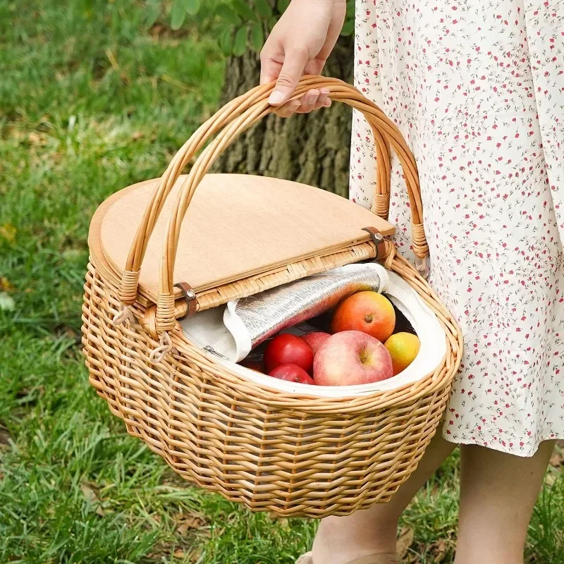 Vintage-Style Wicker Picnic Hamper with Folding Woven Wicker Picnic Basket with Cooler, Wooden Split Lid Picnic Basket,
Vintage-Style Wicker Picnic Hamper with Folding Woven Wicker Picnic Basket with Cooler, Wooden Split Lid Picnic Basket,