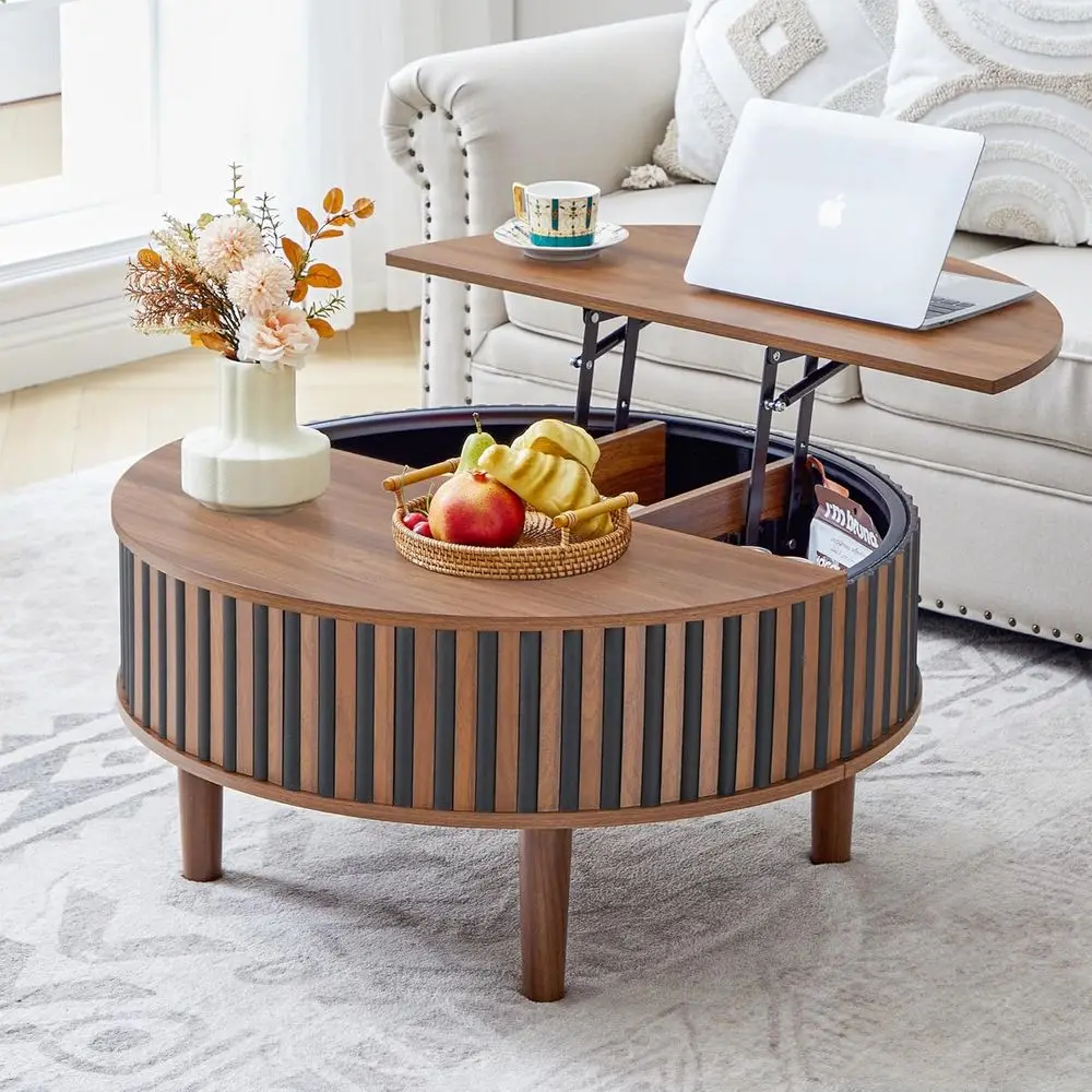 Mid-Century Modern Coffee Table with Storage, 31.5 Diameter, Suitable for Small Spaces, Wooden, Living Room, Black Walnut Finish
Mid-Century Modern Coffee Table with Storage, 31.5 Diameter, Suitable for Small Spaces, Wooden, Living Room, Black Walnut Finish