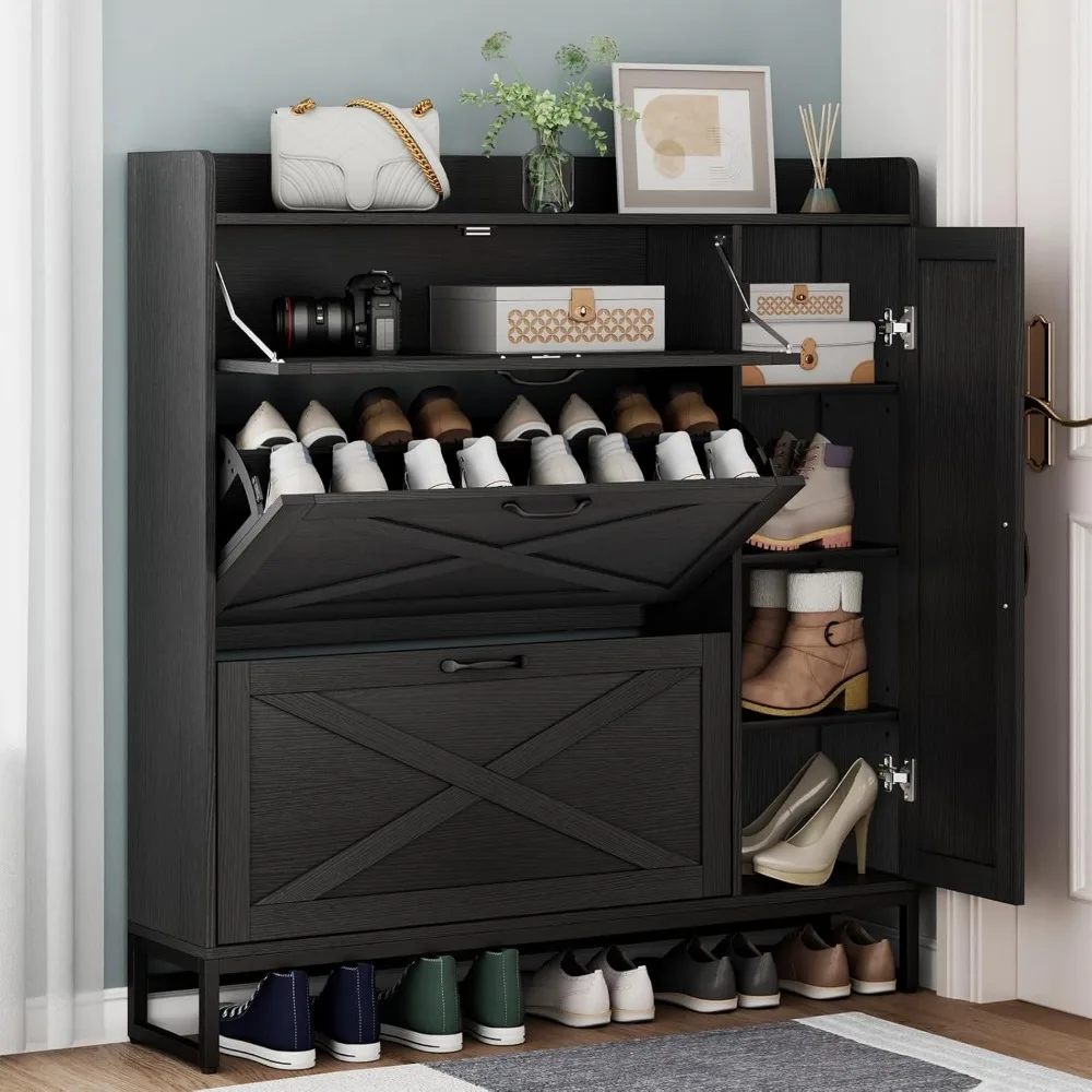 Shoe Storage Cabinet, Free Standing Shoe Organizer with 2 Flip Drawers, Shoe Rack with Adjustable Side Cabinet, Entryway Narrow
Shoe Storage Cabinet, Free Standing Shoe Organizer with 2 Flip Drawers, Shoe Rack with Adjustable Side Cabinet, Entryway Narrow