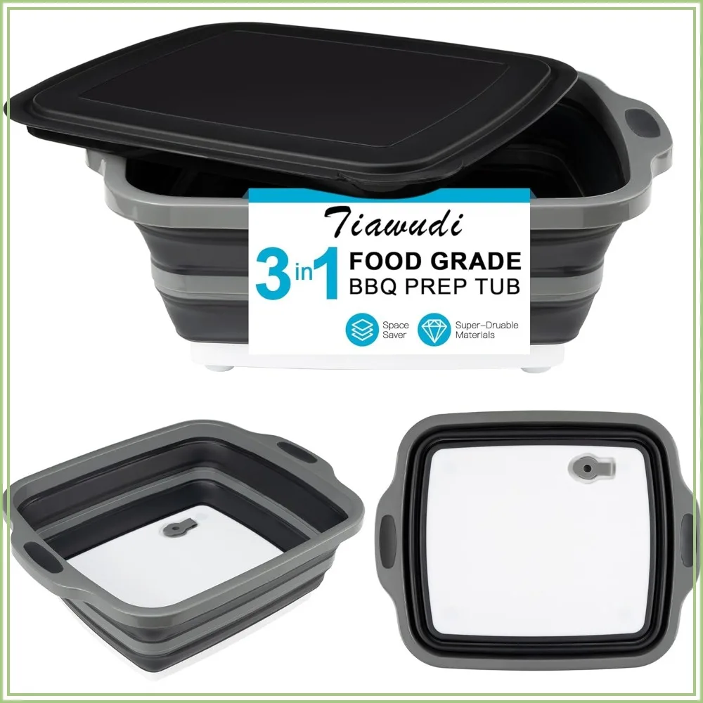 Collapsible Cutting Board with Container, Foldable Camping Sink, BBQ Prep Tub with Lid, 2.11 Gal/8L Multifunction Dish Basin for Kitchen, Vegetable, Fruit
Collapsible Cutting Board with Container, Foldable Camping Sink, BBQ Prep Tub with Lid, 2.11 Gal/8L Multifunction Dish Basin for Kitchen, Vegetable, Fruit