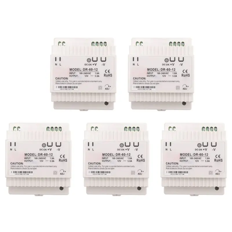 5X DR-60-12 Transformer 12 Volt 5 Amp Industrial Din Rail Power Supply 220V Ac To 12V Dc Power Supply(12V)-Y41A
5X DR-60-12 Transformer 12 Volt 5 Amp Industrial Din Rail Power Supply 220V Ac To 12V Dc Power Supply(12V)-Y41A