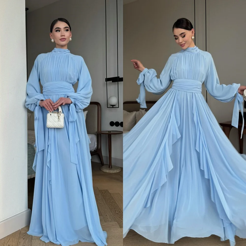 Customized Simple Blue Chiffon Evening Dress Classic High Neckline Long Sleeves Homecoming Dresses Fashion Vestido De
Customized Simple Blue Chiffon Evening Dress Classic High Neckline Long Sleeves Homecoming Dresses Fashion Vestido De