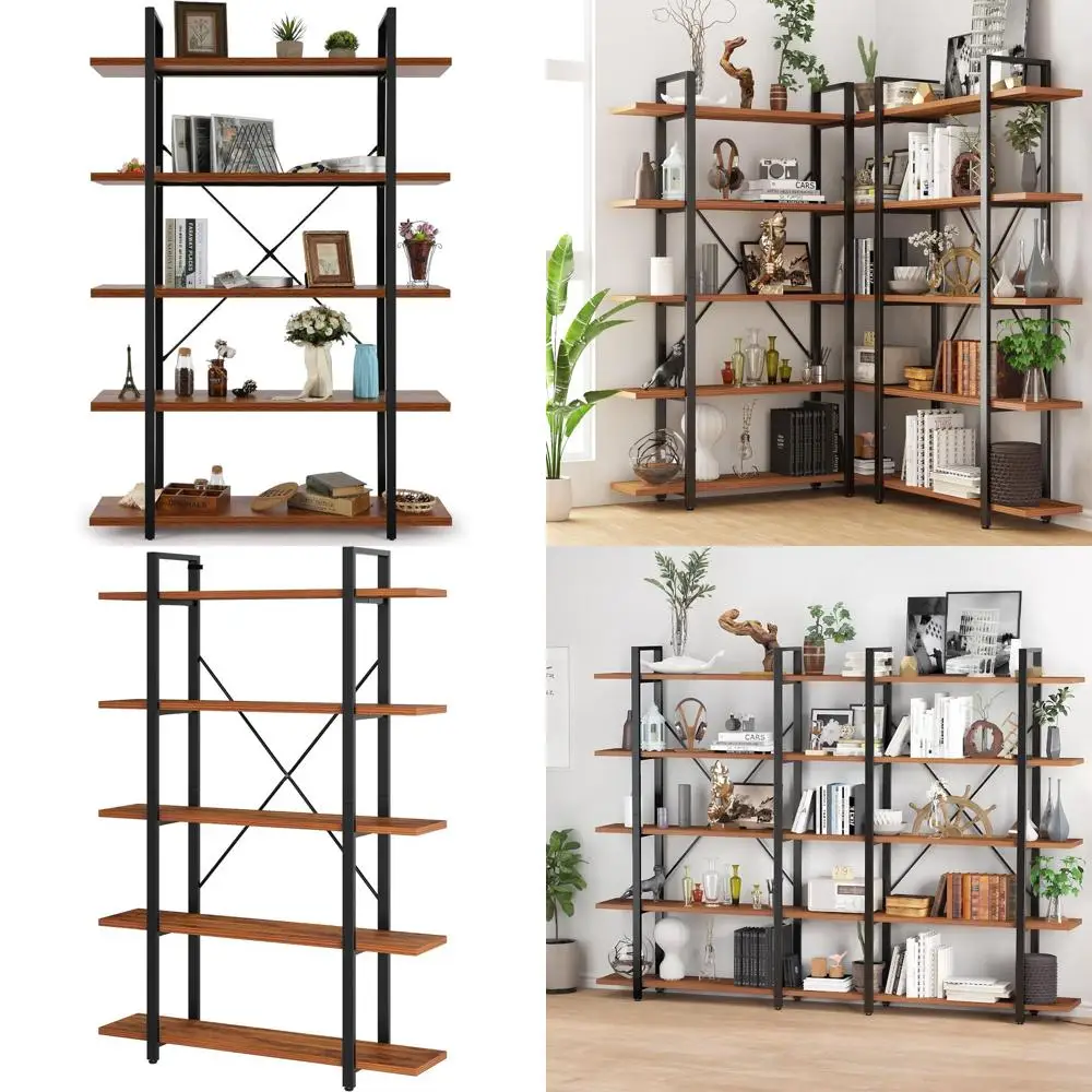 Rustic 6-Foot Tall 5-Tier Wide Bookcase, Industrial Style, for Home Living Room, Bedroom, or Office Storage, Brown
Rustic 6-Foot Tall 5-Tier Wide Bookcase, Industrial Style, for Home Living Room, Bedroom, or Office Storage, Brown