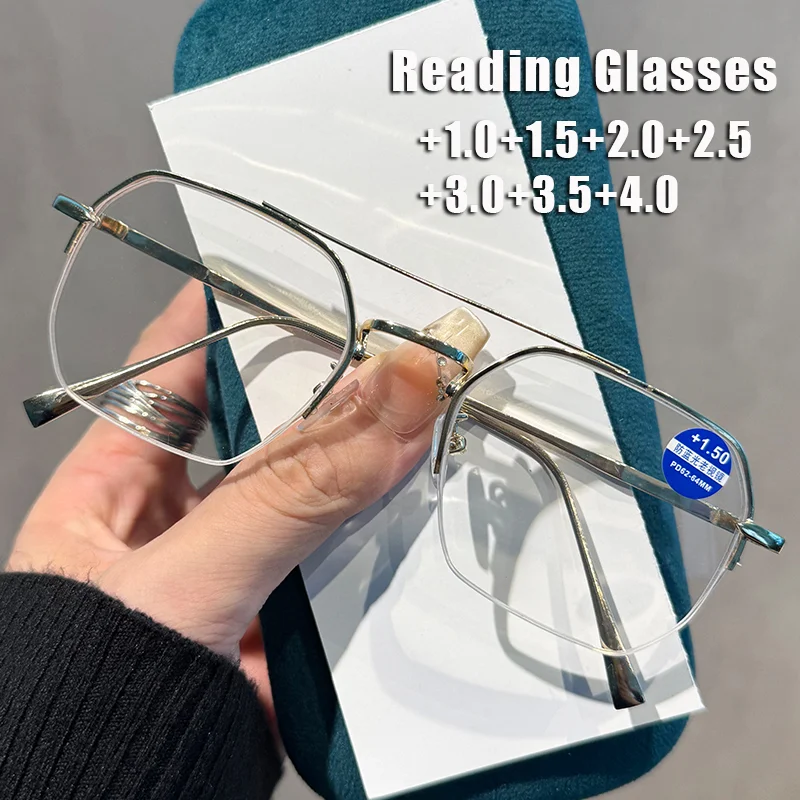 Retro Double-Bridge Square-Frame Presbyopia Glasses Stylish Metal Half-Frame Blue Light Blocking Reading Glasses Men Goggles
Retro Double-Bridge Square-Frame Presbyopia Glasses Stylish Metal Half-Frame Blue Light Blocking Reading Glasses Men Goggles