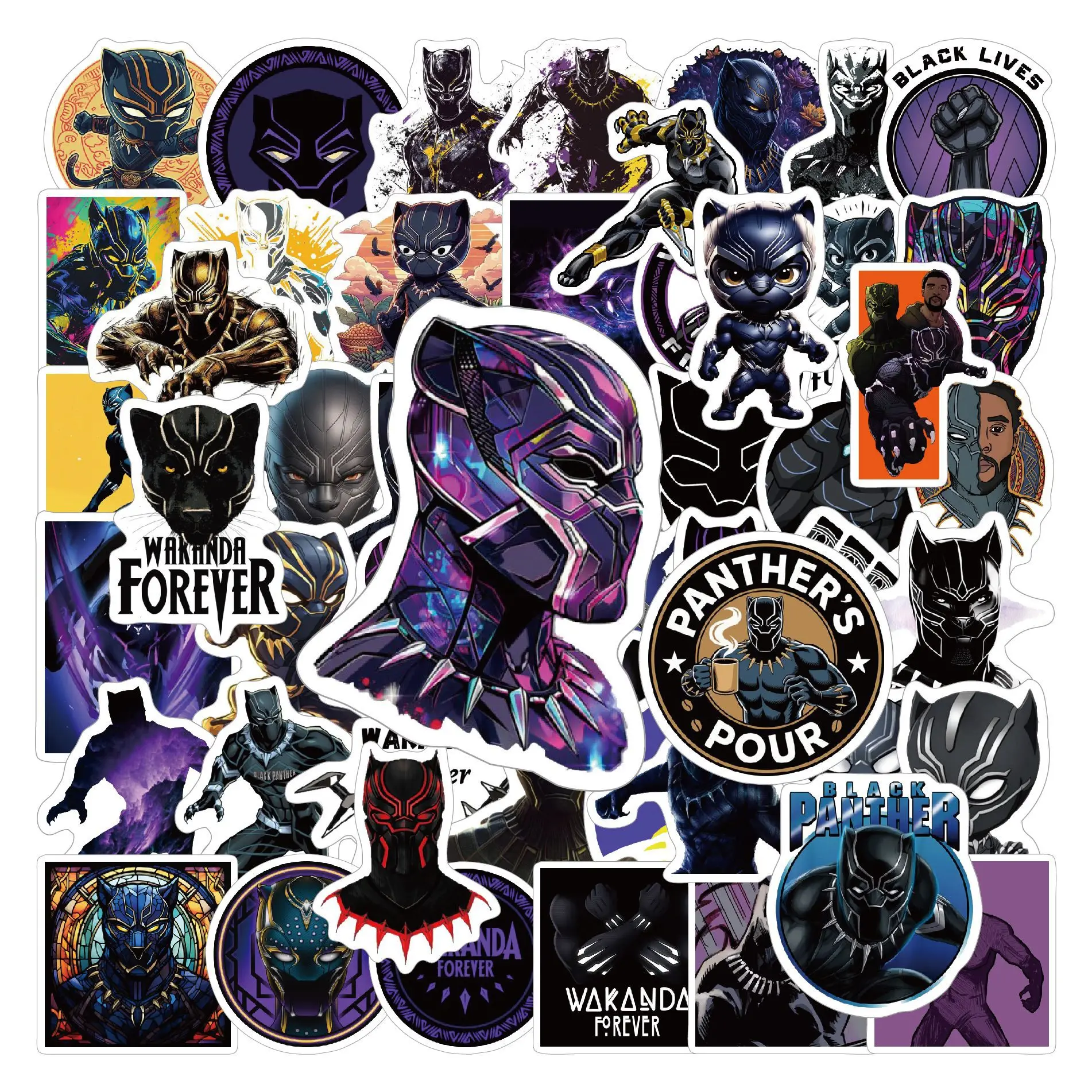 54 pcs pack Black Panther Disney Sticker Disney PVC Cartoon DIY Decal Decoration for Skateboard Laptop Mobile Phone Bicycle Fun
54 pcs pack Black Panther Disney Sticker Disney PVC Cartoon DIY Decal Decoration for Skateboard Laptop Mobile Phone Bicycle Fun