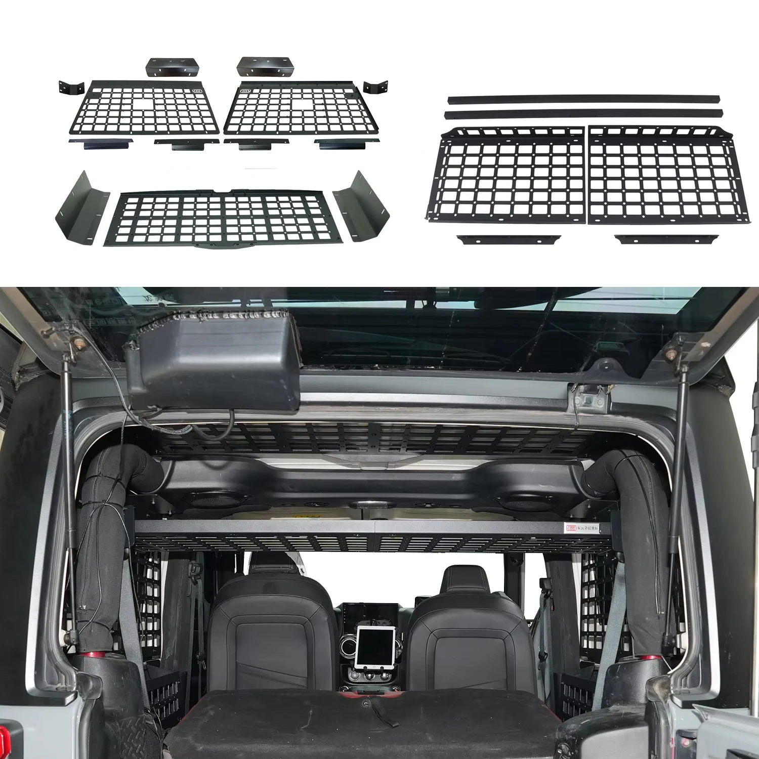 CGZ For Jeep Wrangler JK 2dr 2007-2017 Molle Panel Rear Trunk Shelf Roof Panel Debri Racks Cargo Organizers 1 Set 
CGZ For Jeep Wrangler JK 2dr 2007-2017 Molle Panel Rear Trunk Shelf Roof Panel Debri Racks Cargo Organizers 1 Set