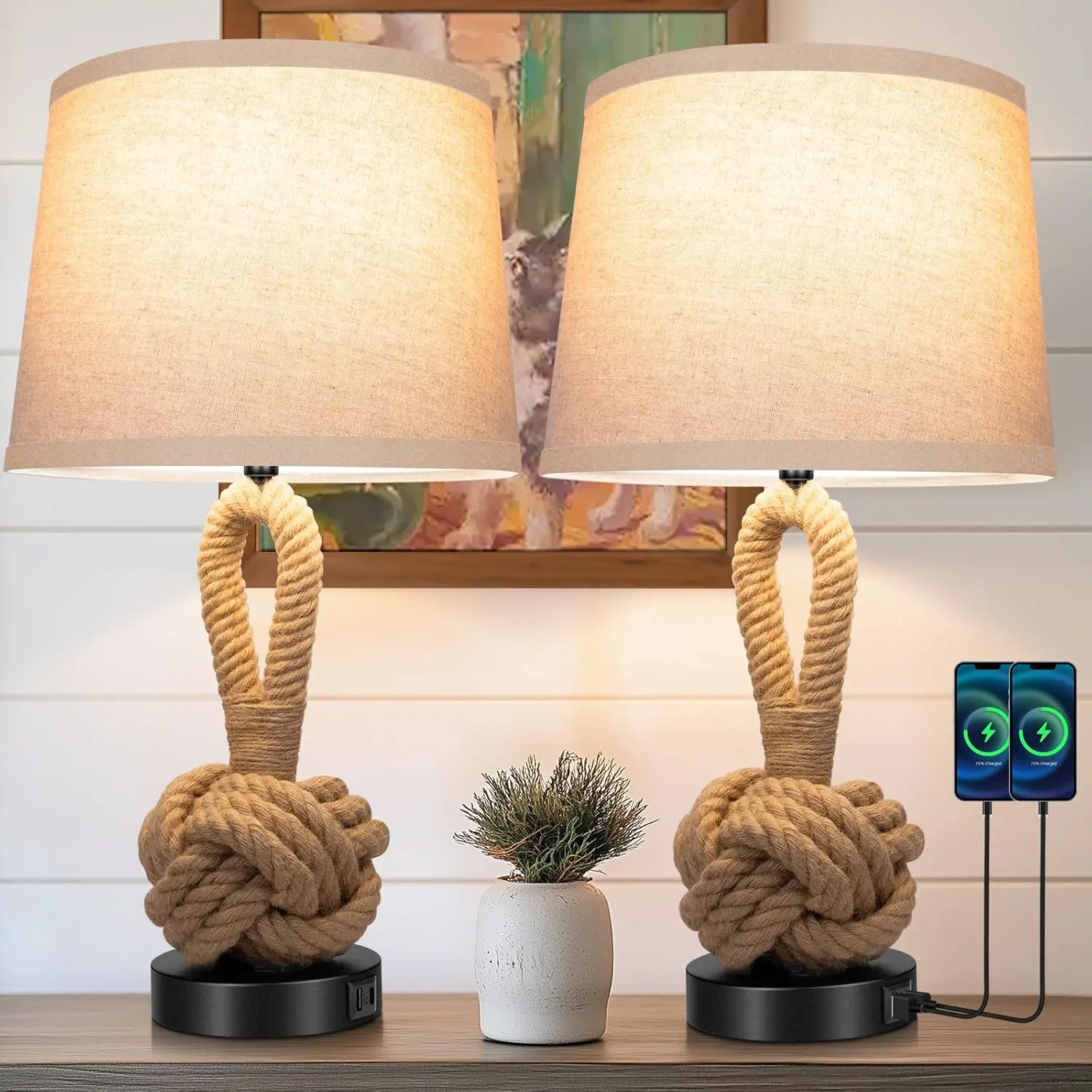 22" Boho Rattan Table Lamps Set of 2, 3-Color Temperatures with USB Ports, Bulbs Included
22" Boho Rattan Table Lamps Set of 2, 3-Color Temperatures with USB Ports, Bulbs Included