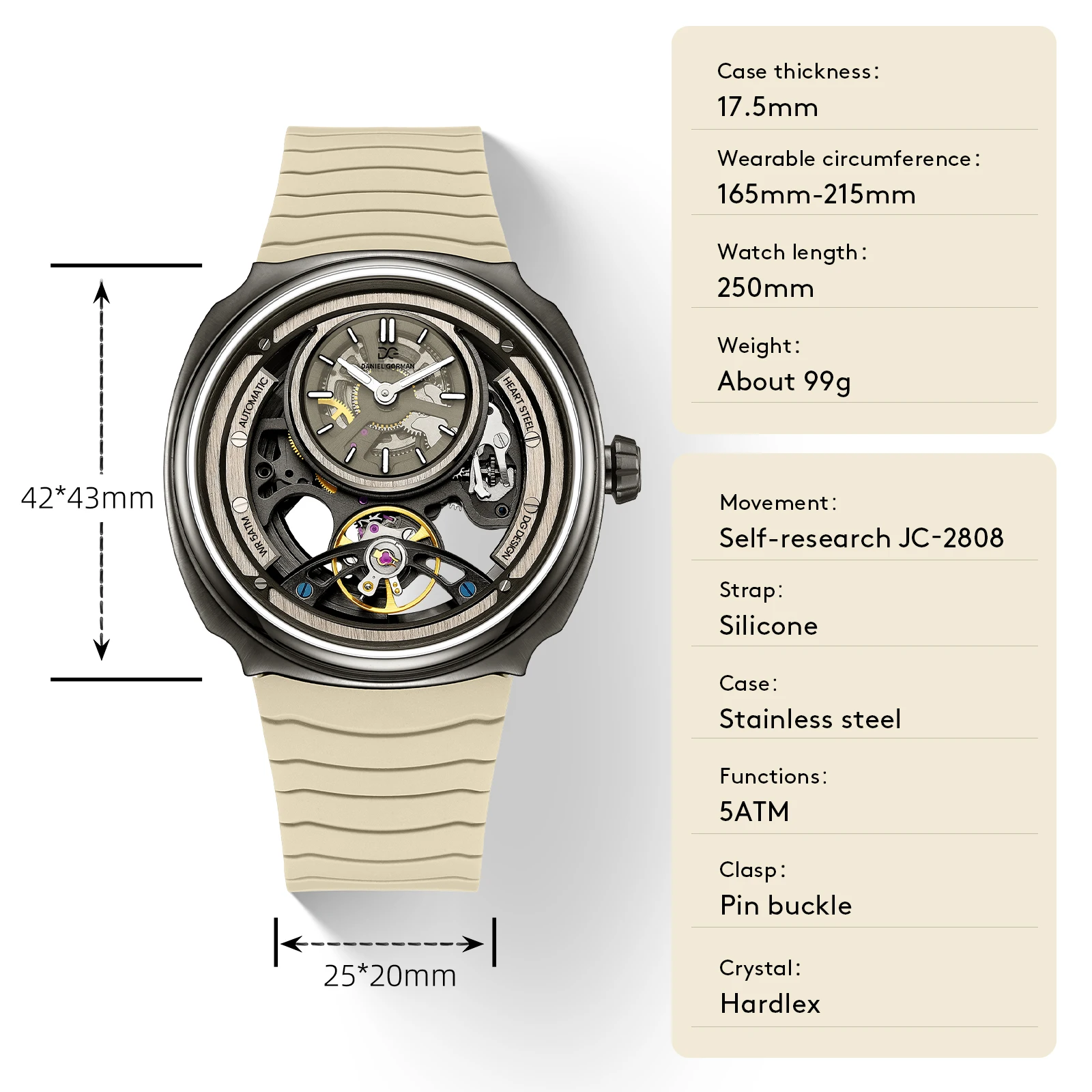 DANIEL GORMAN High Quality Men's Automatic Watch with Stylish Sports Silicone Strap 5 ATM Waterproof Mechanical Watches DG8127
DANIEL GORMAN High Quality Men's Automatic Watch with Stylish Sports Silicone Strap 5 ATM Waterproof Mechanical Watches DG8127