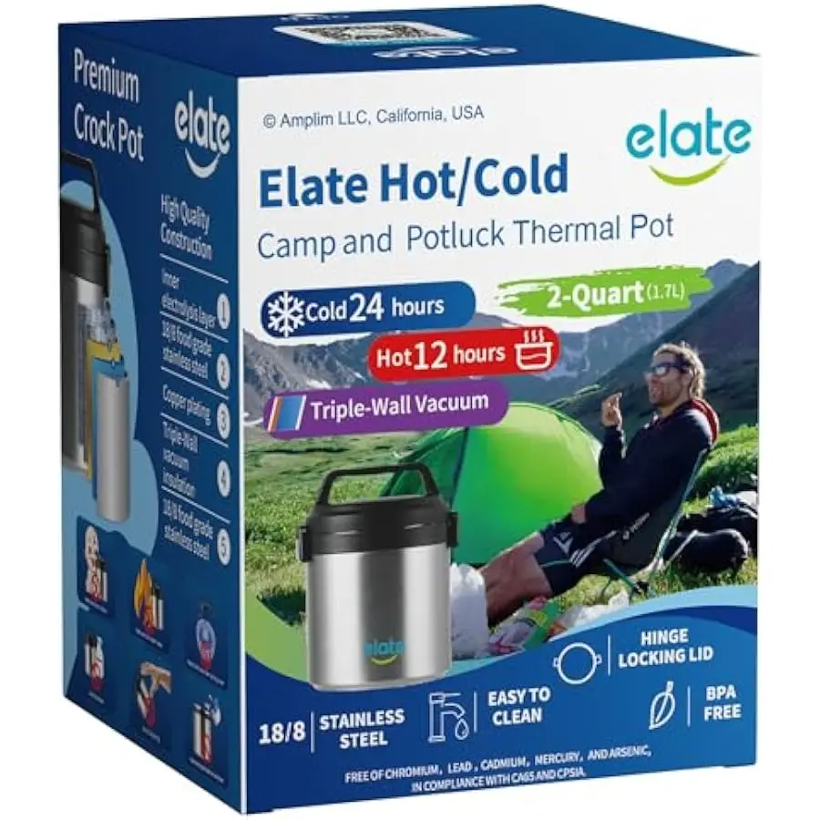 Elate 2-Quart/64oz Camp Crock Thermos for Hot/Cold Food, Wide-Mouth Thermal Container, Stainless Steel Vacuum-Insulated Jar, Por
Elate 2-Quart/64oz Camp Crock Thermos for Hot/Cold Food, Wide-Mouth Thermal Container, Stainless Steel Vacuum-Insulated Jar, Por