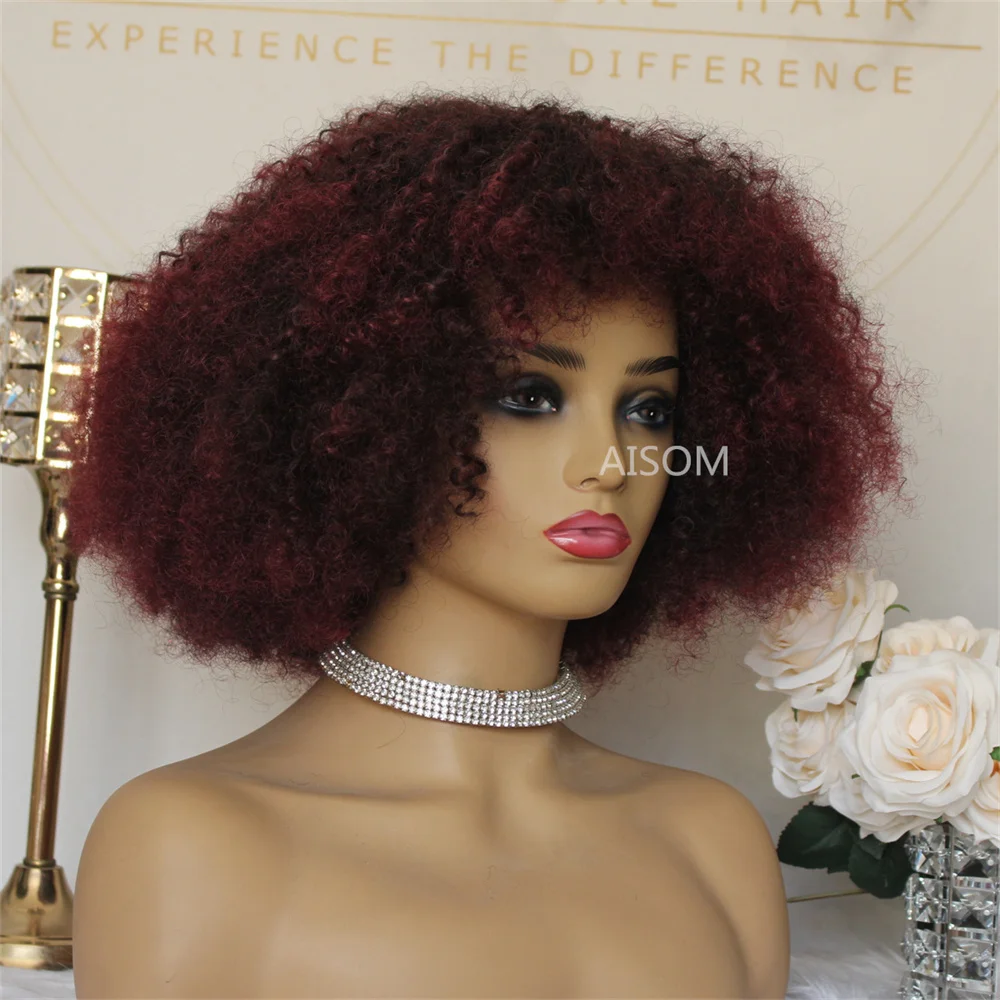 Wine Red Afro Kinky Curly Wigs Short Full Machine Made Wig with Bangs Synthetic Wigs for Women Short Curly Wigs 99j# Curly Hair
Wine Red Afro Kinky Curly Wigs Short Full Machine Made Wig with Bangs Synthetic Wigs for Women Short Curly Wigs 99j# Curly Hair