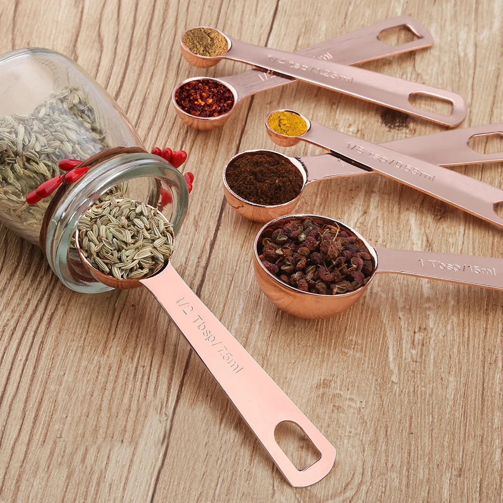 6pcs Measuring Spoon Set Stainless Steel Copper Color Detachable Easy Clean Accurate Measurement Kitchen Tools 
6pcs Measuring Spoon Set Stainless Steel Copper Color Detachable Easy Clean Accurate Measurement Kitchen Tools