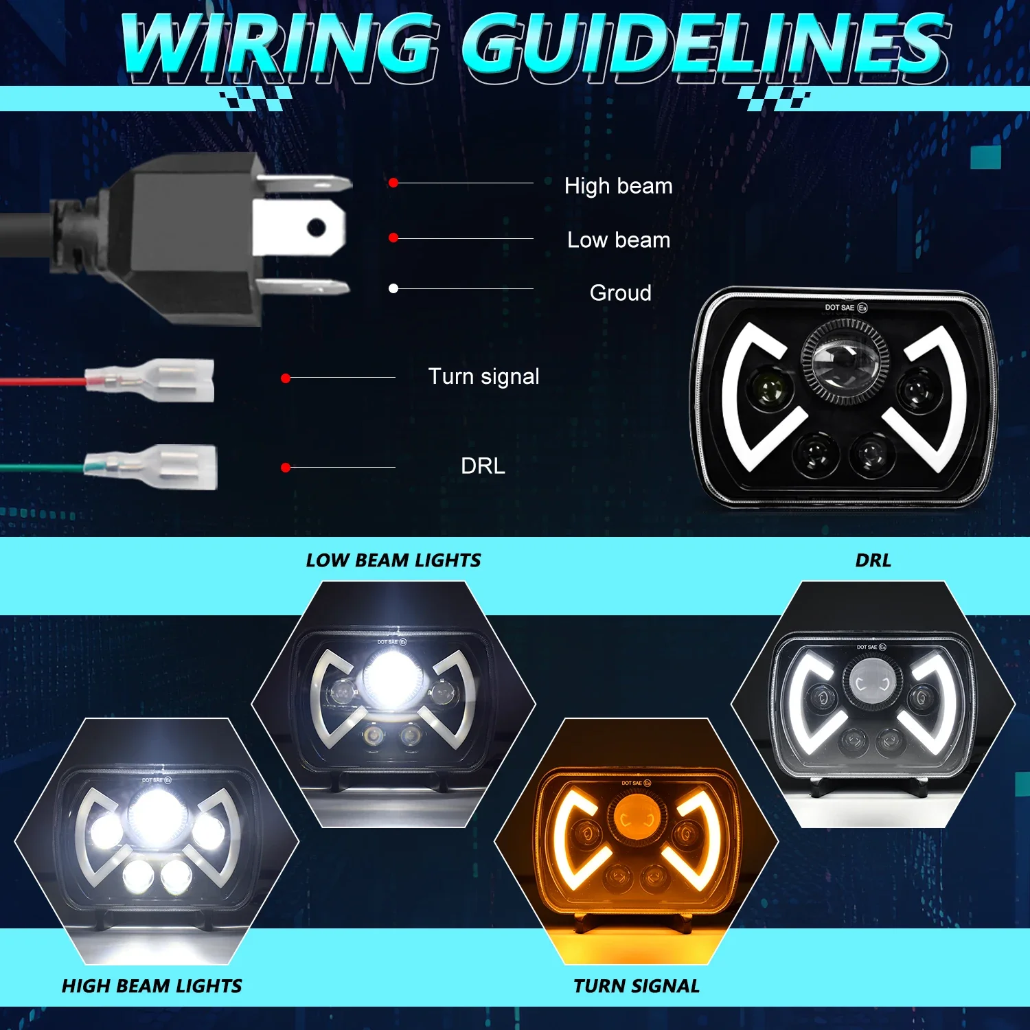 Автомобильные фары с DRL Super Duty Driving Lamp Beam H4 для Wrangler YJ Cherokee XJ 12V24VLamp Bulb 7X6inch 
Автомобильные фары с DRL Super Duty Driving Lamp Beam H4 для Wrangler YJ Cherokee XJ 12V24VLamp Bulb 7X6inch