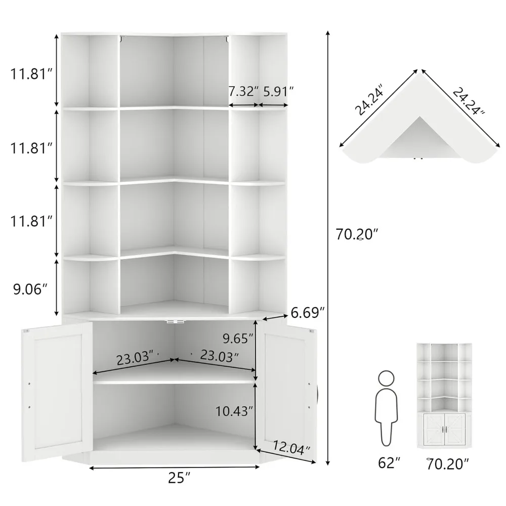 Corner Bookshelf with Doors, 6 Tier Corner Bookcase with Storage Cabinet, White L-Shaped Book Shelf with 8 Open, Customized
Corner Bookshelf with Doors, 6 Tier Corner Bookcase with Storage Cabinet, White L-Shaped Book Shelf with 8 Open, Customized