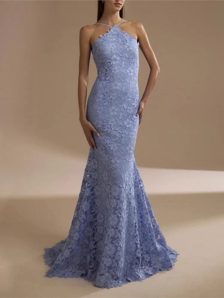 Party Dresses For Woman Sexy Halter Neck Backless Lace Fishtail Evening Dress Solid Color Sleeveless Slim Vestidos Elegant Robe
Party Dresses For Woman Sexy Halter Neck Backless Lace Fishtail Evening Dress Solid Color Sleeveless Slim Vestidos Elegant Robe