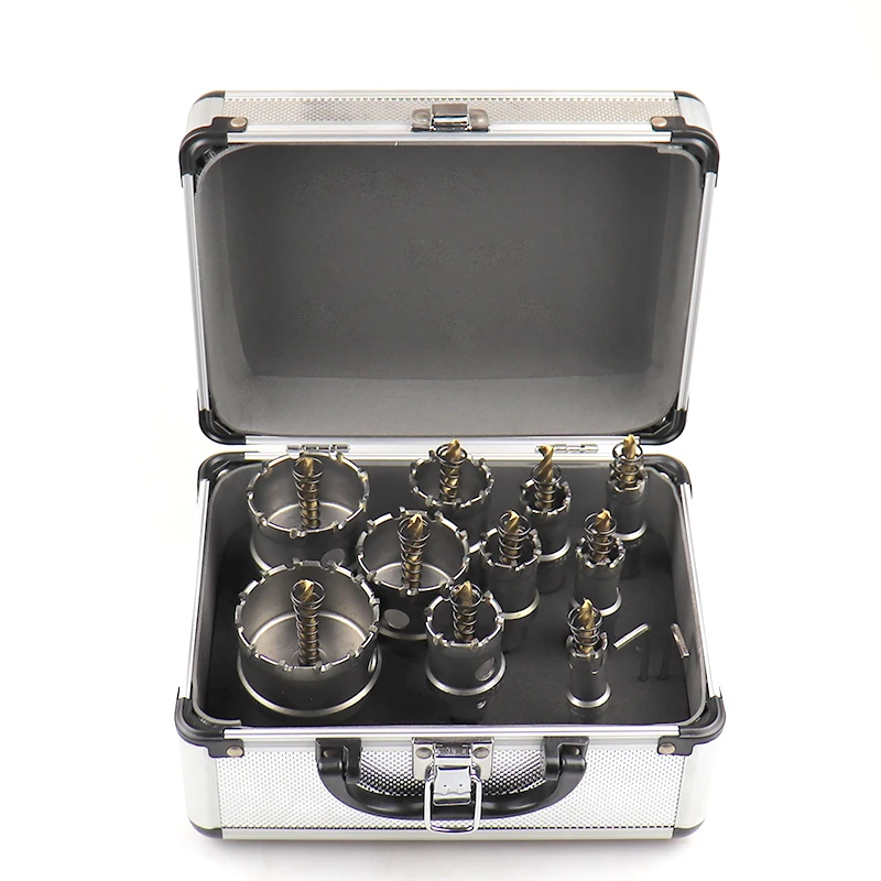 12Pcs 16-55mm Hole Kit Stainless Steel Carbide Tip Metal Drill Bit Hole Saw Set 25mm Cutting Depth in Aluminum Box
12Pcs 16-55mm Hole Kit Stainless Steel Carbide Tip Metal Drill Bit Hole Saw Set 25mm Cutting Depth in Aluminum Box