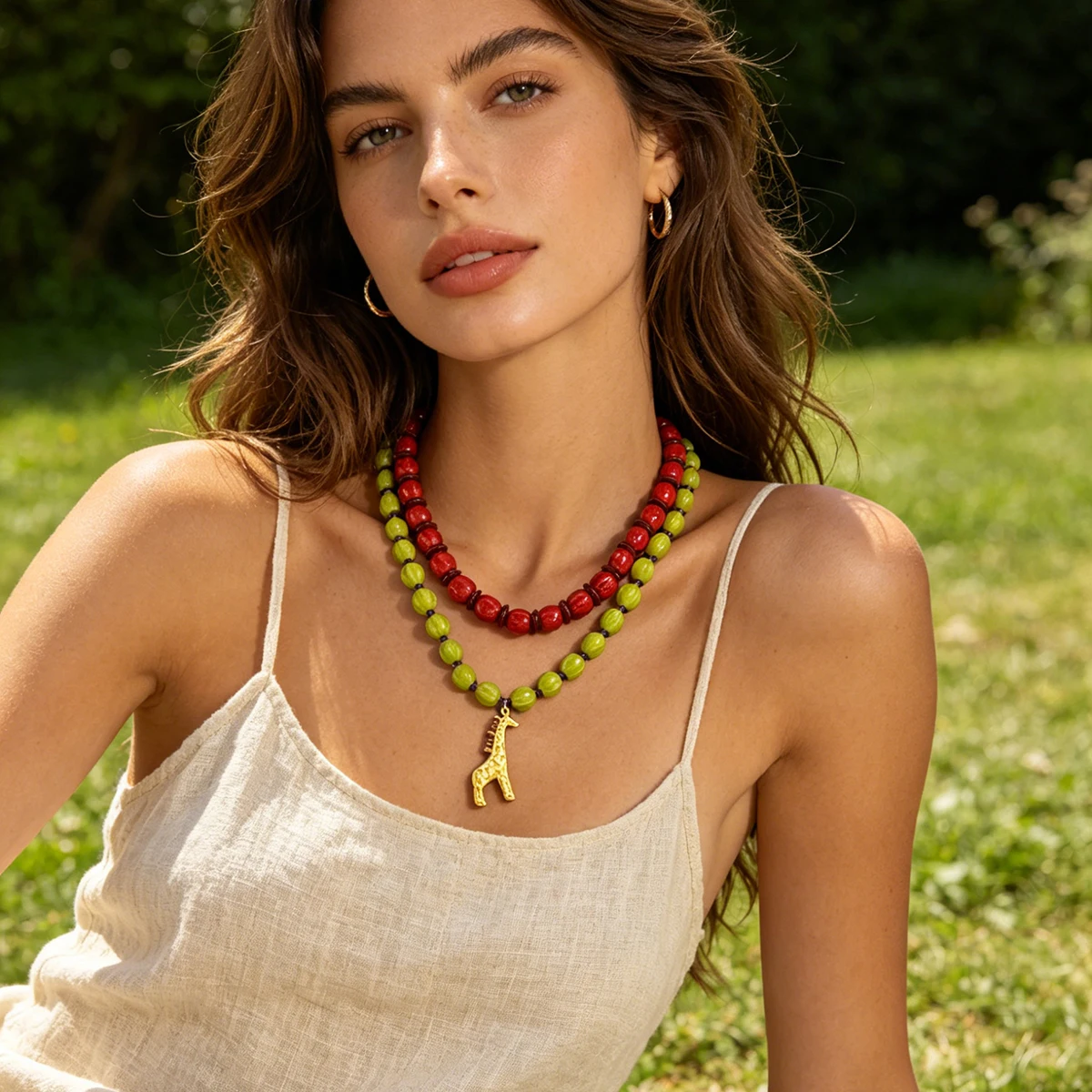 ZAA New Bohemian Red Green Beaded Layered Necklace with Gold Giraffe Pendant for Women for Vacation and Daily Wear
ZAA New Bohemian Red Green Beaded Layered Necklace with Gold Giraffe Pendant for Women for Vacation and Daily Wear