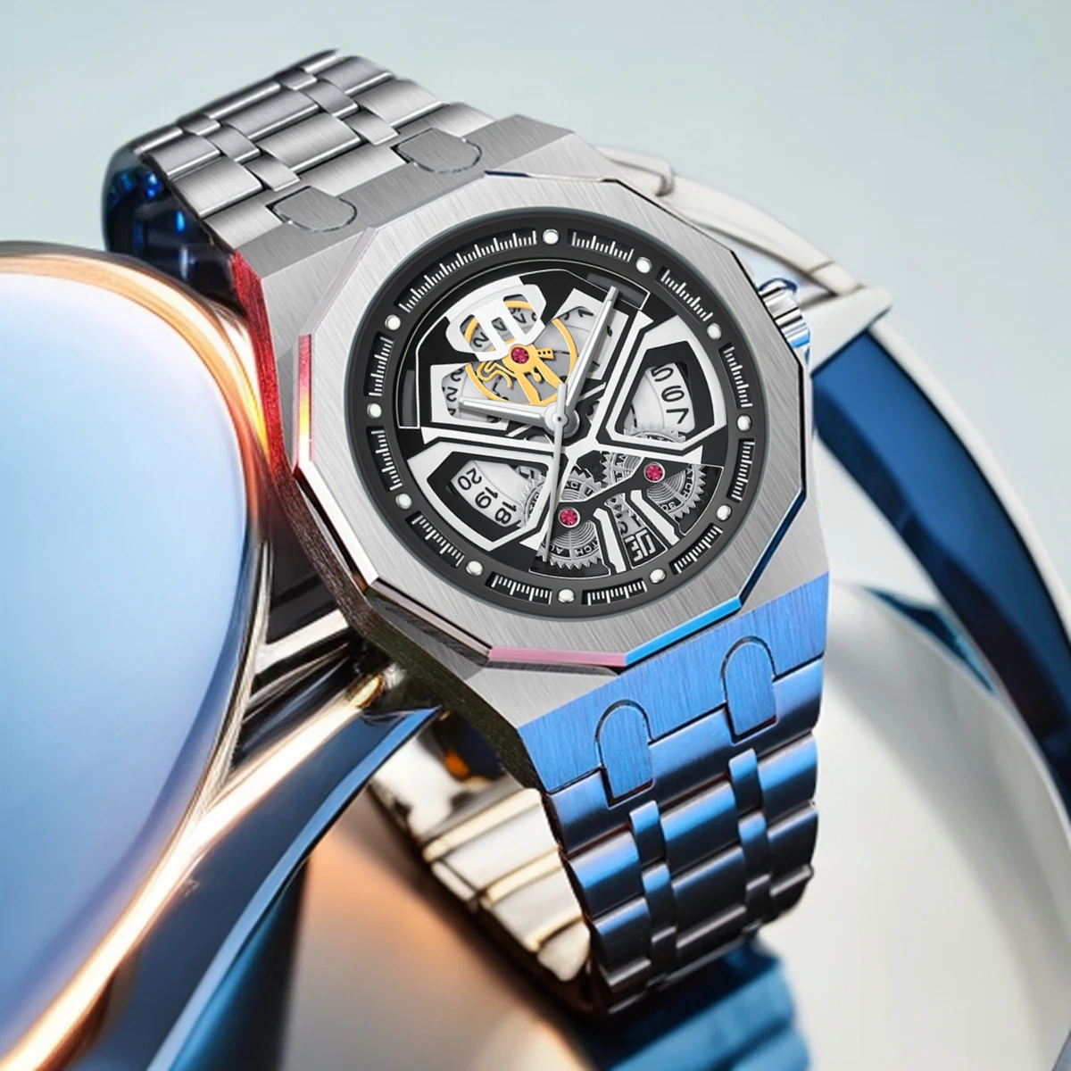Men's Quartz Watch, Crafted with Quartz Movement, Black Warrior 12-Sided Case with a Hollowed-Out Face and Stainless Steel Strap
Men's Quartz Watch, Crafted with Quartz Movement, Black Warrior 12-Sided Case with a Hollowed-Out Face and Stainless Steel Strap