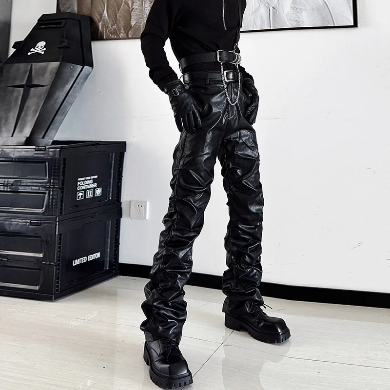 Streetwear Folded PU Leather Pants High Waist Straight Leg Rockabilly Style Men's And Women's Long Trousers
Streetwear Folded PU Leather Pants High Waist Straight Leg Rockabilly Style Men's And Women's Long Trousers