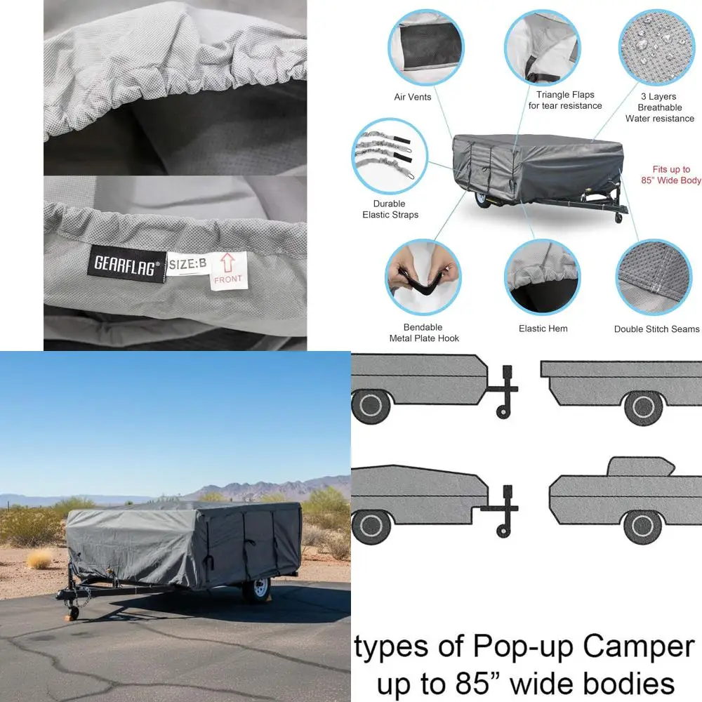 Pop-up Folding Camper Cover Fits 8'-10' Reinforced Windproof Side-Straps, Anti-UV Water-Resistance Multi-Layers Heavy Duty for T
Pop-up Folding Camper Cover Fits 8'-10' Reinforced Windproof Side-Straps, Anti-UV Water-Resistance Multi-Layers Heavy Duty for T