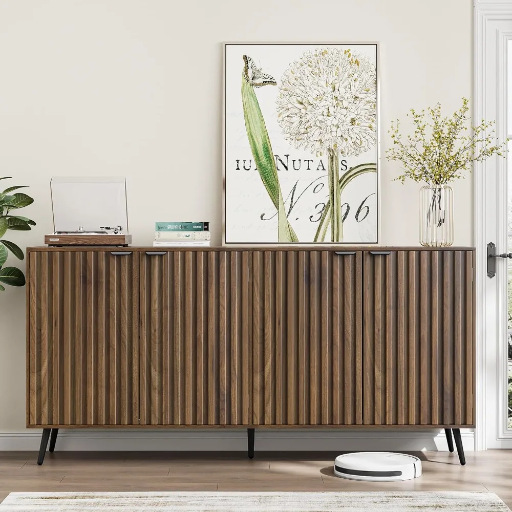 63 Fluted Sideboard Cabinet, Freestanding Walnut Buffet Cabinet with Adjustable Shelf, Wood Storage Cabinet
63 Fluted Sideboard Cabinet, Freestanding Walnut Buffet Cabinet with Adjustable Shelf, Wood Storage Cabinet