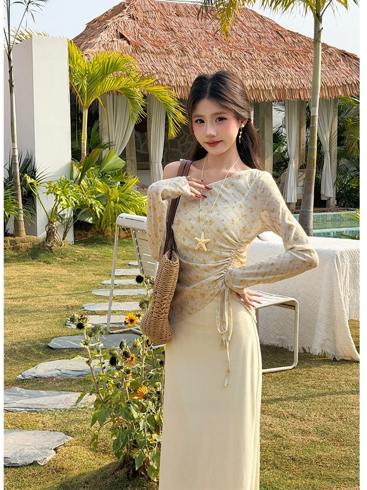 Slimming T-irt High Waist Pant Two-Piece Set oulder Bells Spring Faion Women's Clothing Breathable Polyester Long Sve
Slimming T-irt High Waist Pant Two-Piece Set oulder Bells Spring Faion Women's Clothing Breathable Polyester Long Sve