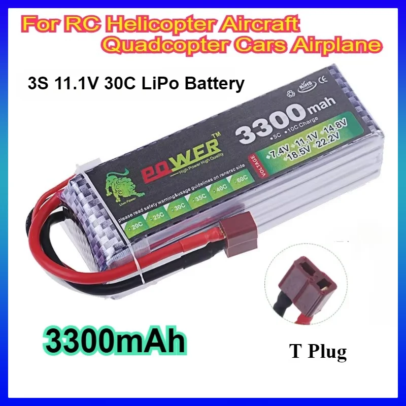 3300mAh 11.1V 3S 30C LiPo Battery for RC Helicopter Aircraft Quadcopter Cars Airplane Toys with T/JST/XT30/XT60 Plug
3300mAh 11.1V 3S 30C LiPo Battery for RC Helicopter Aircraft Quadcopter Cars Airplane Toys with T/JST/XT30/XT60 Plug