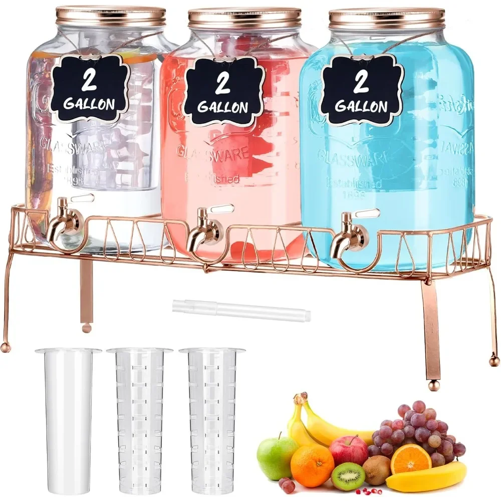 3 pcs 2 gallon glass drink dispenser with stand and lid mason jar beverage dispenser with stainless steel spigot, hanging chalk
3 pcs 2 gallon glass drink dispenser with stand and lid mason jar beverage dispenser with stainless steel spigot, hanging chalk