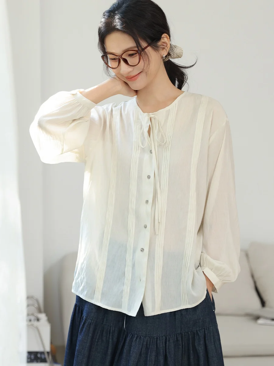 Женская блузка DianThia с текстурой, легкая, класса люкс, весна 2025, новая модель, с круглым вырезом, длинными рукавами, на одной пуговице
Женская блузка DianThia с текстурой, легкая, класса люкс, весна 2025, новая модель, с круглым вырезом, длинными рукавами, на одной пуговице