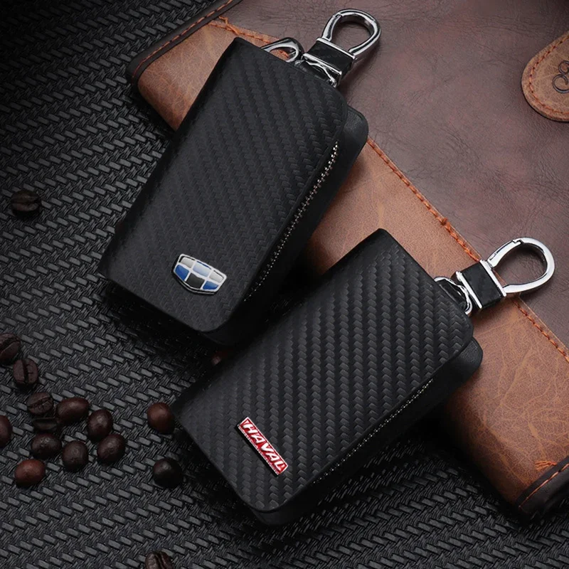 Black Carbon Fiber Leather Car Key Keychain Covers Zipper Key Case Bag with Automotive Metal Logo Car-styling Auto Accessories
Black Carbon Fiber Leather Car Key Keychain Covers Zipper Key Case Bag with Automotive Metal Logo Car-styling Auto Accessories