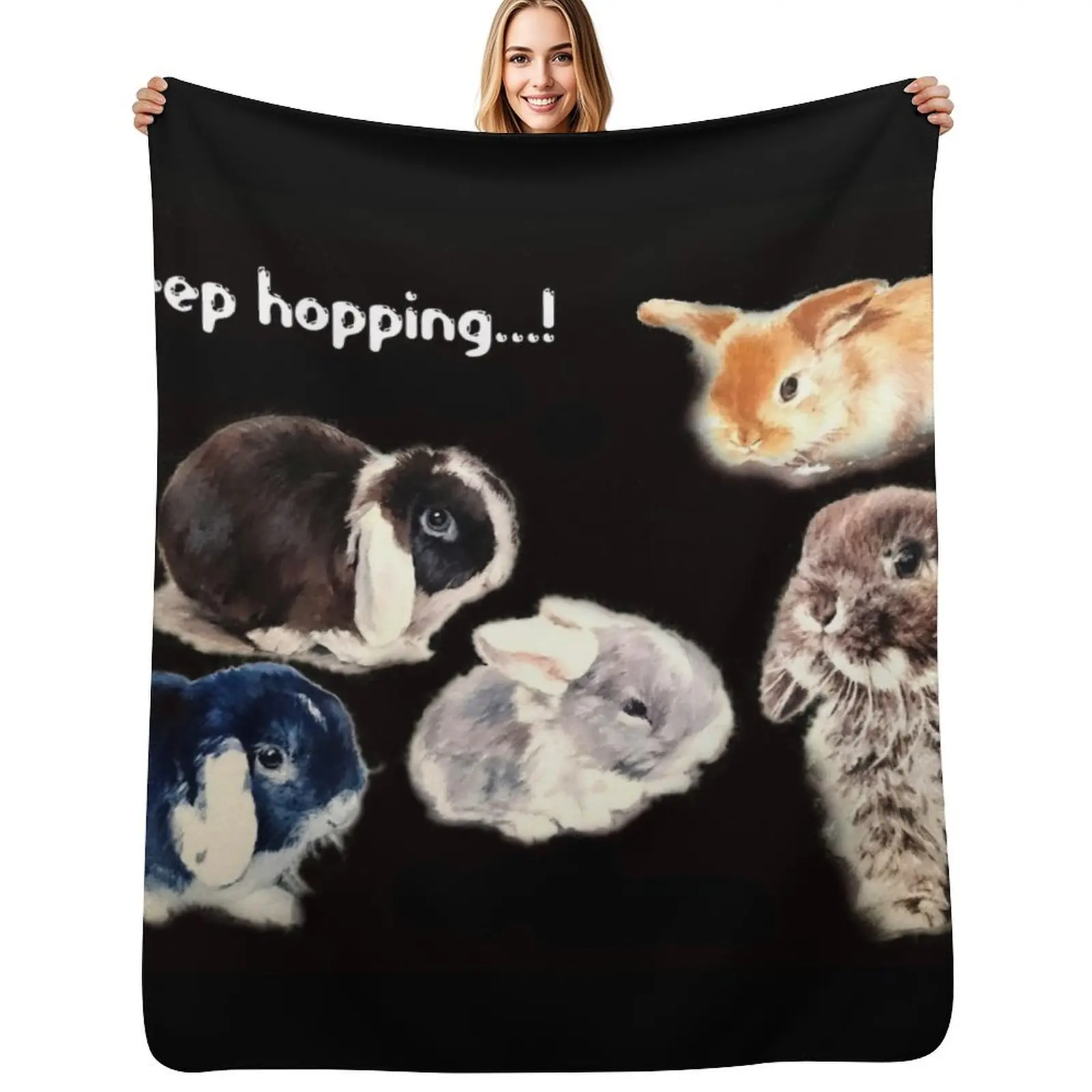 A Fluffle of cute bunnies! Logo 'Just Keep hopping!' Throw Blanket Compact Warm Blanket for Car Road Trip
A Fluffle of cute bunnies! Logo 'Just Keep hopping!' Throw Blanket Compact Warm Blanket for Car Road Trip