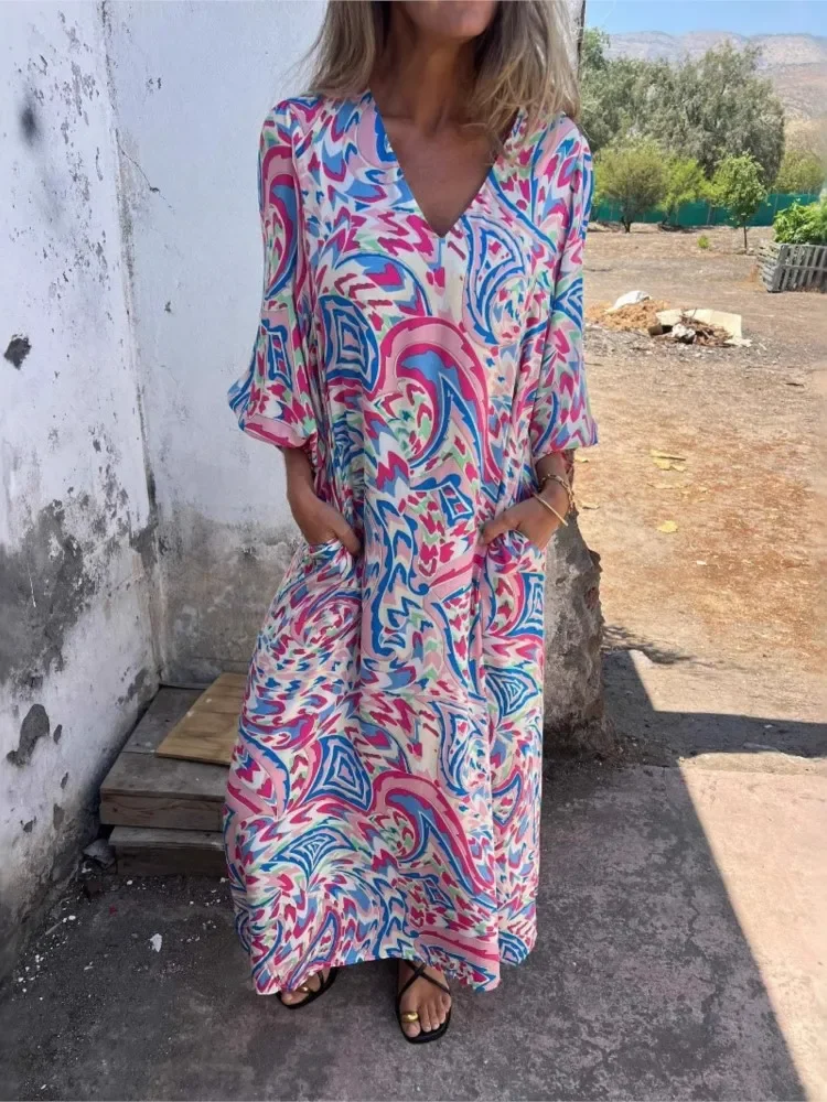 Summer Retro Women Printed V-neck Long Sleeved Dress 2025 Casual Loose Robe and Floor Skirt Club Party Fashionable Streetwear
Summer Retro Women Printed V-neck Long Sleeved Dress 2025 Casual Loose Robe and Floor Skirt Club Party Fashionable Streetwear
