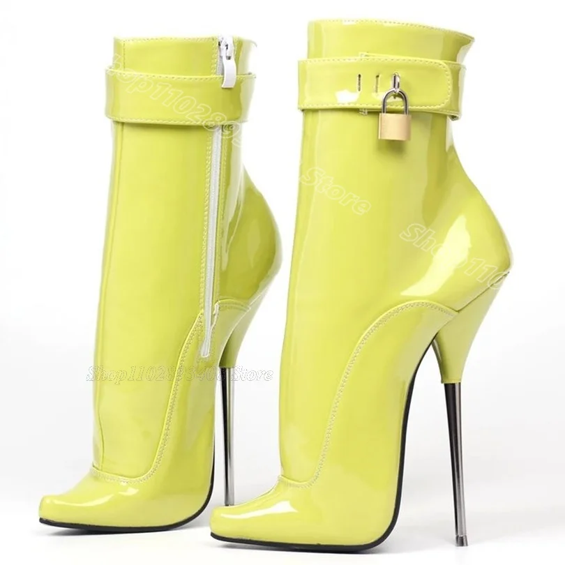 Yellow Lock Decor Metal Heels Boots Side Zipper Pointed Toe Sexy Patent Leather Party Dance for Women Shoes Zapatos Para Mujere
Yellow Lock Decor Metal Heels Boots Side Zipper Pointed Toe Sexy Patent Leather Party Dance for Women Shoes Zapatos Para Mujere