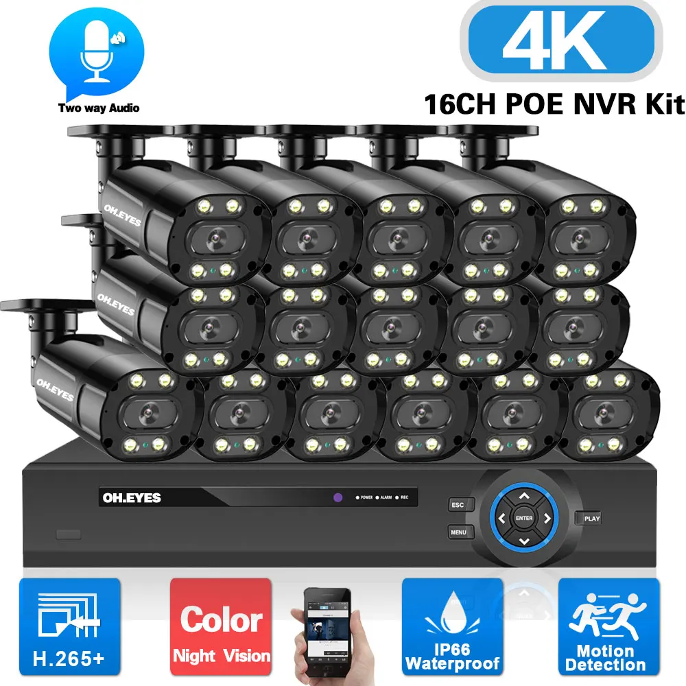 8MP 16CH POE Security Camera System 4K POE NVR Kit 2 Way Audio Color Night Vision CCTV IP Camera Video Surveillance System Kit
8MP 16CH POE Security Camera System 4K POE NVR Kit 2 Way Audio Color Night Vision CCTV IP Camera Video Surveillance System Kit