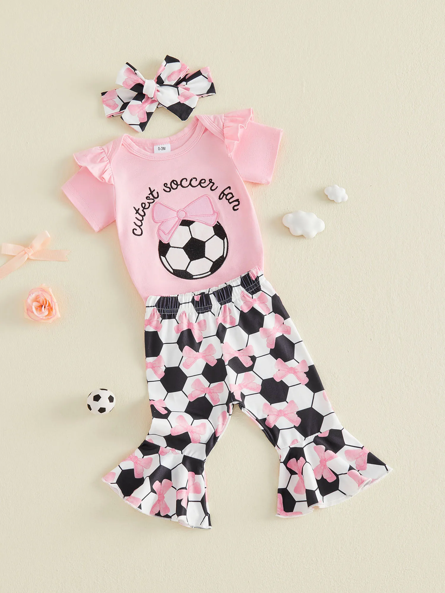 Adorable Toddler Girl Summer Ensemble with Football-Inspired Romper Flared Pants and Matching Bow Headband - 3 Piece Set for
Adorable Toddler Girl Summer Ensemble with Football-Inspired Romper Flared Pants and Matching Bow Headband - 3 Piece Set for