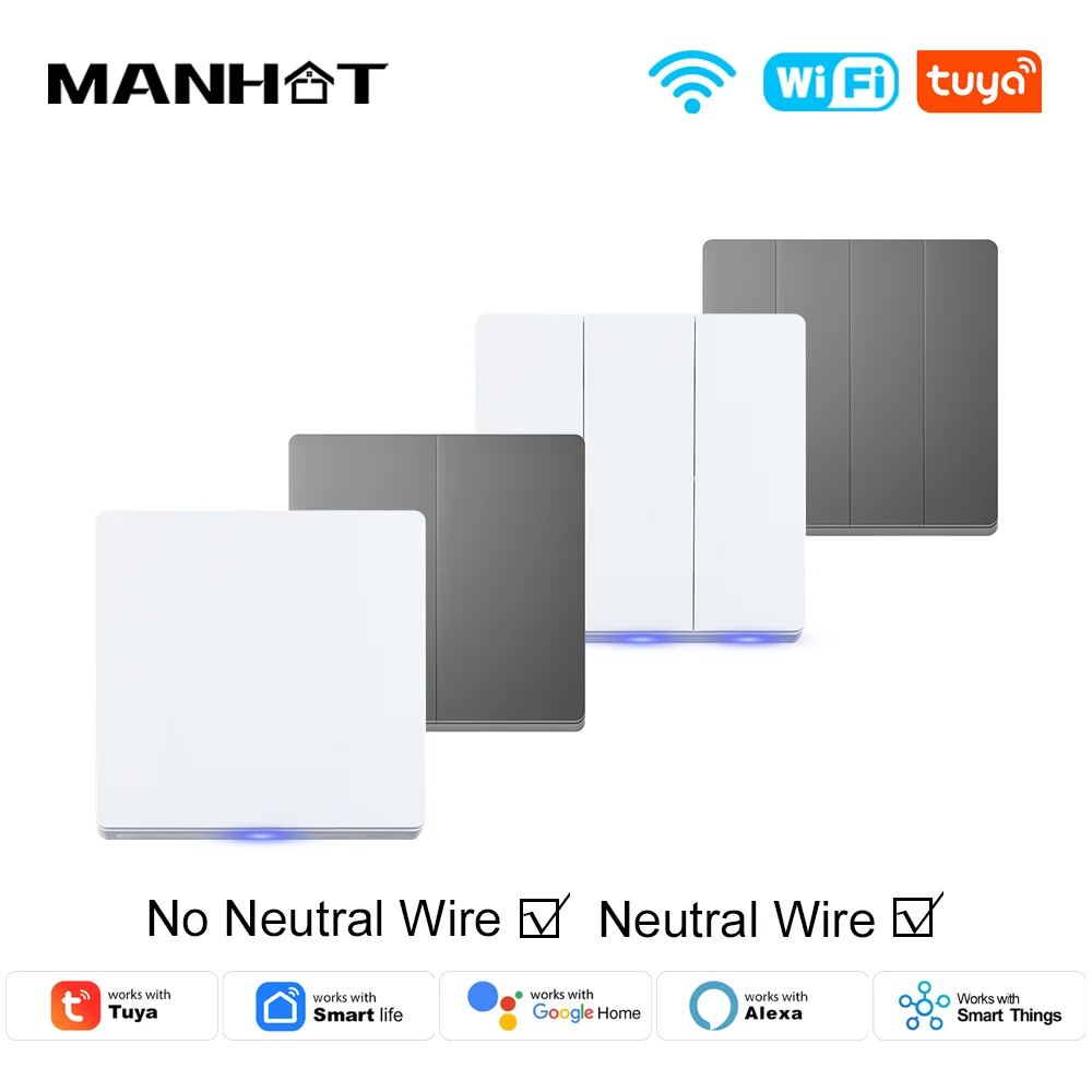 Smart Life EU WIFI Light Switch No Neutral Wire Required Wall Push Button Switch 1/2/3/4 Gang Works with Tuya Alexa Google Home
Smart Life EU WIFI Light Switch No Neutral Wire Required Wall Push Button Switch 1/2/3/4 Gang Works with Tuya Alexa Google Home