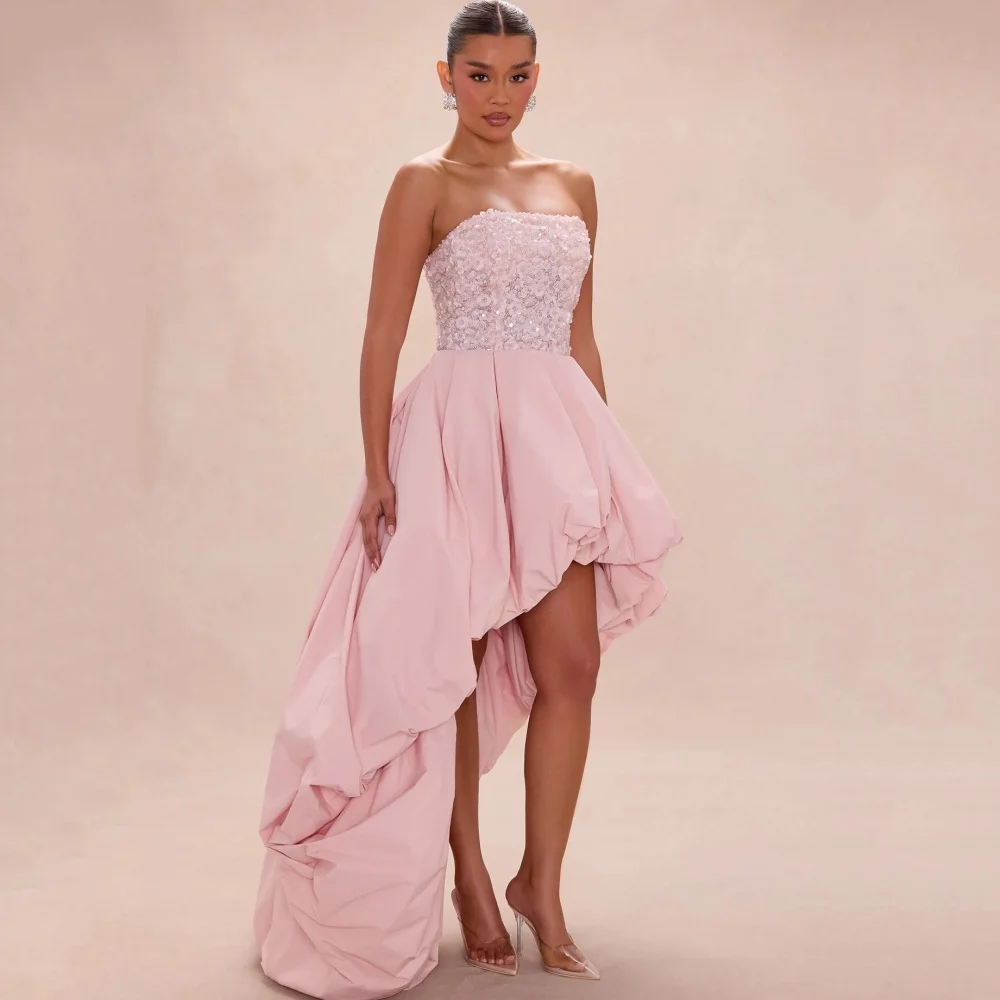 Customized Prom Dresses Strapless Lace Sequined Party Gowns Romantic Pink Evening Dress Mid-calf Length Vestido De Noviaia
Customized Prom Dresses Strapless Lace Sequined Party Gowns Romantic Pink Evening Dress Mid-calf Length Vestido De Noviaia