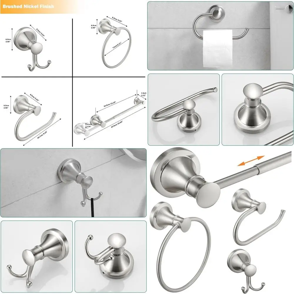 4-Piece Wall Mount Bathroom Accessory Set: Adjustable Towel Bar, Ring Holder, Paper Towel Dispenser, Double Towel Hook
4-Piece Wall Mount Bathroom Accessory Set: Adjustable Towel Bar, Ring Holder, Paper Towel Dispenser, Double Towel Hook