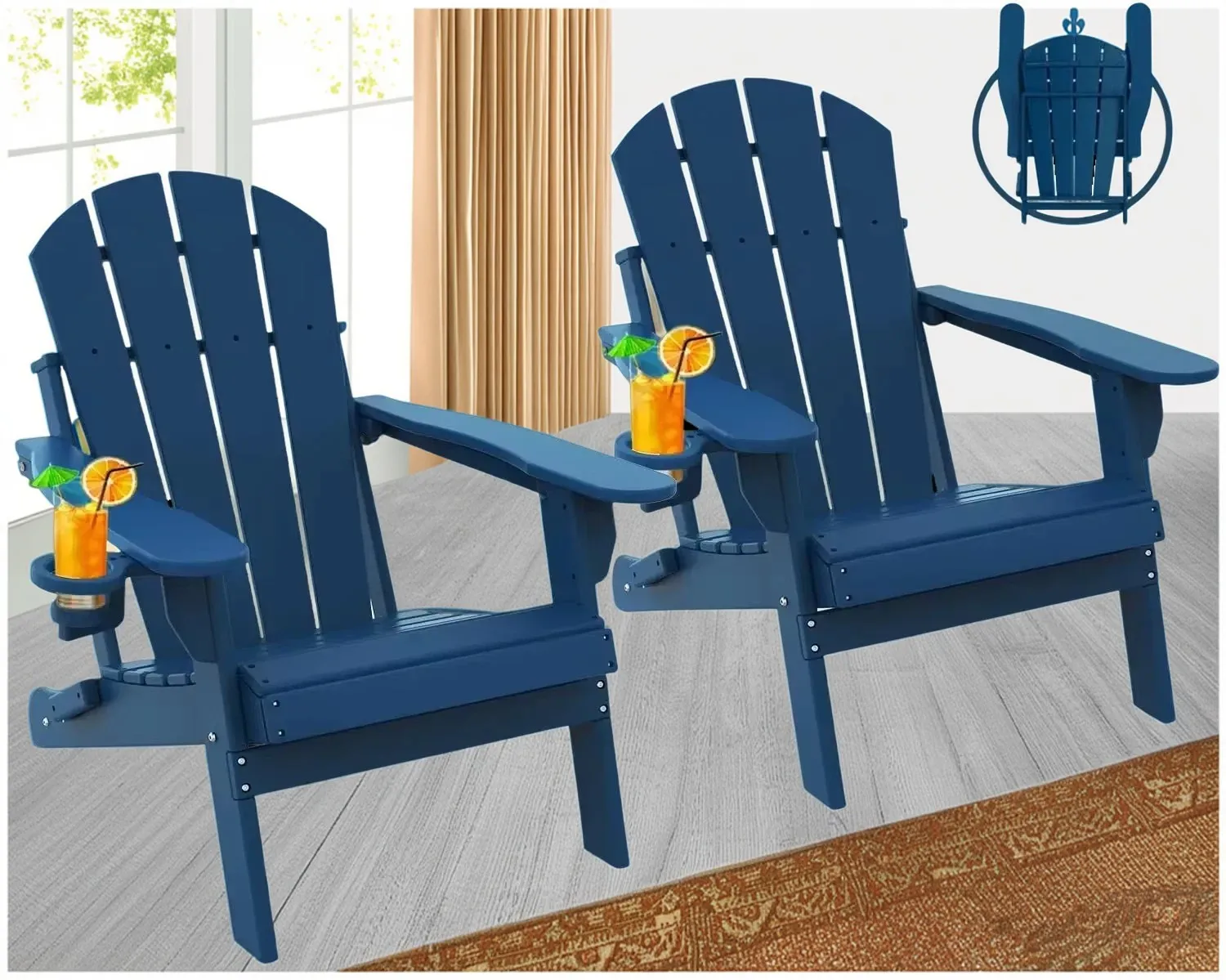 Folding Adirondack Chairs Set of 2 | HDPE Plastic Fire Pit Chair | All Weather | Cup Holder | Blue for Deck, Backyard, Patio
Folding Adirondack Chairs Set of 2 | HDPE Plastic Fire Pit Chair | All Weather | Cup Holder | Blue for Deck, Backyard, Patio
