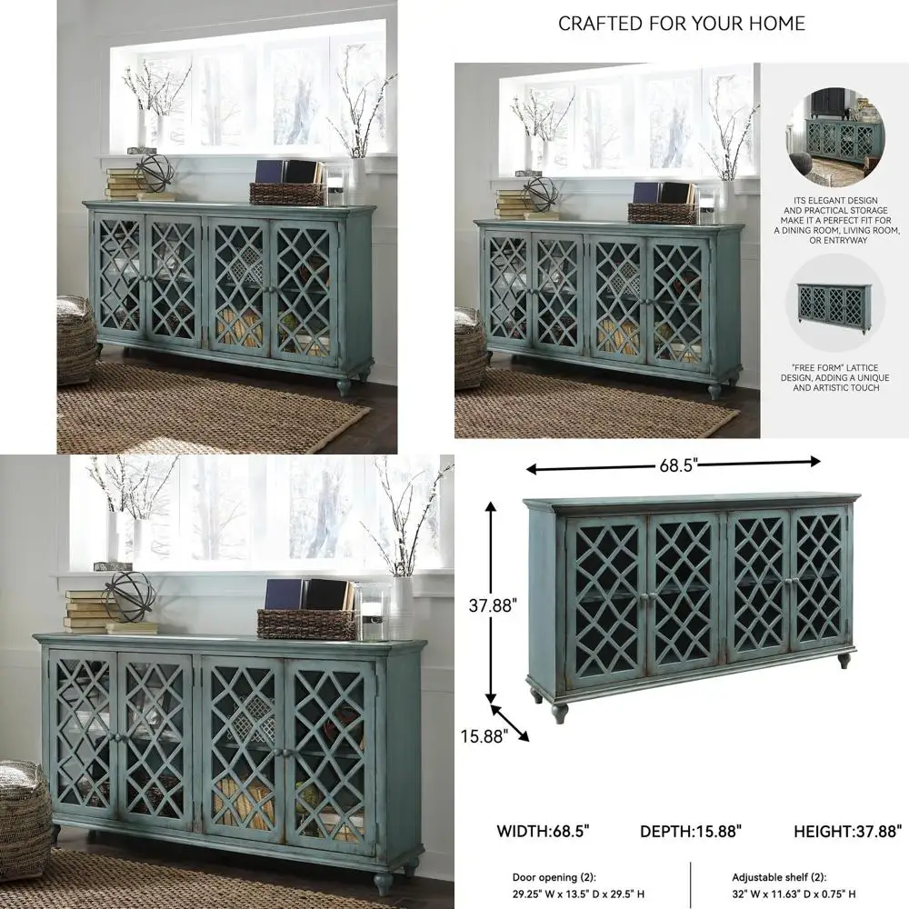 Vintage 69 4-Door Accent Cabinet with Mirrored Glass, 2 Adjustable Shelves, Antique Blue
Vintage 69 4-Door Accent Cabinet with Mirrored Glass, 2 Adjustable Shelves, Antique Blue