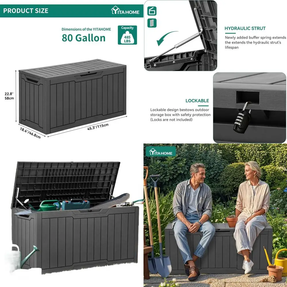 80 Gallon Weatherproof Resin Deck Box - Lockable Outdoor Storage for Supplies, Dark Gray
80 Gallon Weatherproof Resin Deck Box - Lockable Outdoor Storage for Supplies, Dark Gray