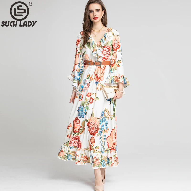 Women's Runway Dress Sexy V Neck Flare Sleeves Printed Ruffles Elegant High Street Fashion Holiday Vestidos
Women's Runway Dress Sexy V Neck Flare Sleeves Printed Ruffles Elegant High Street Fashion Holiday Vestidos