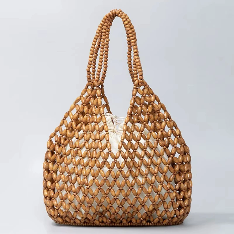 Handmade Woven Beaded Handbag for Women Exquisite Hollow-out Wooden Beaded Shoulder Bag Female Beach Bag
Handmade Woven Beaded Handbag for Women Exquisite Hollow-out Wooden Beaded Shoulder Bag Female Beach Bag