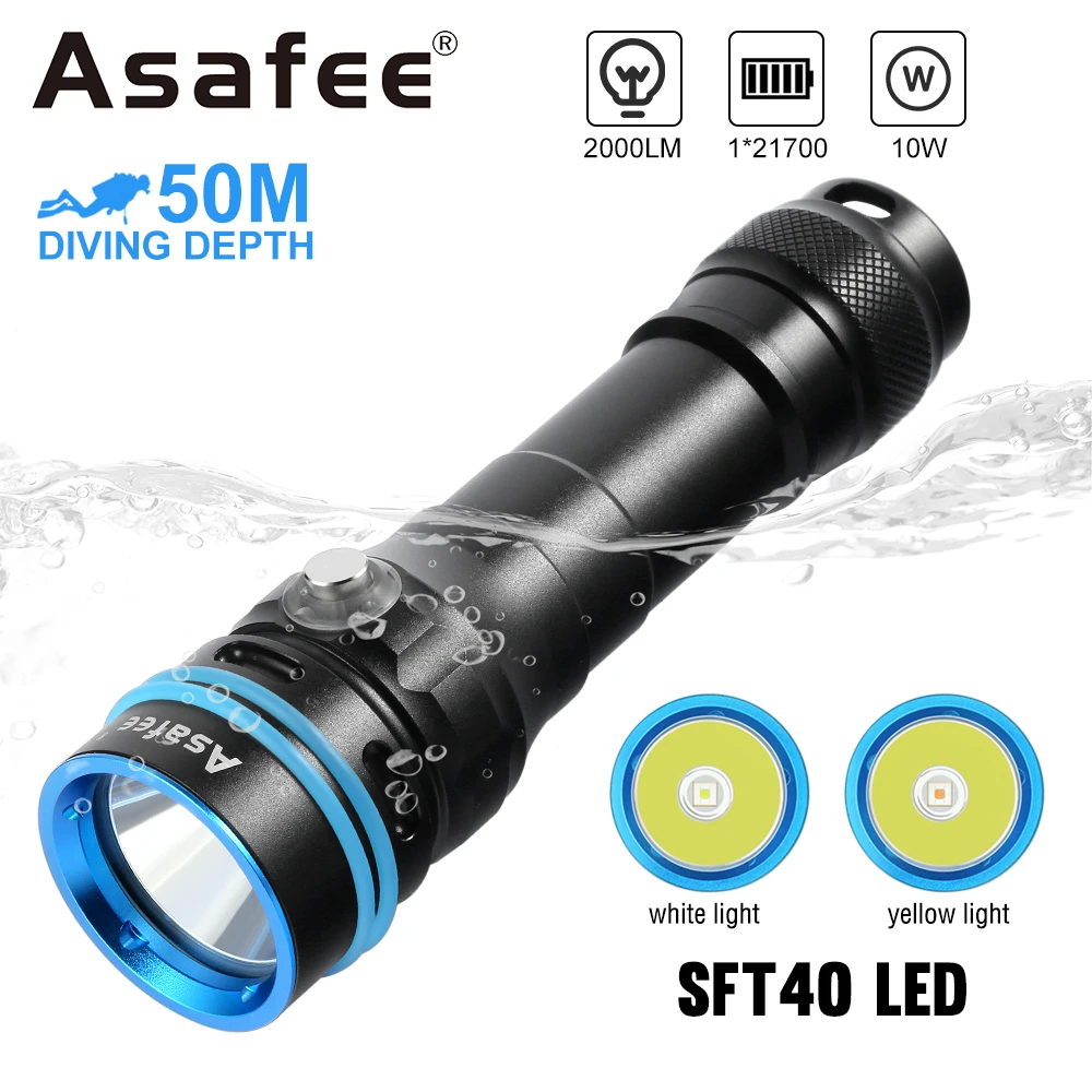 Asafee DT100 SFT40 LED Scuba Torch 2000LM Ultra Light IPX8 Waterproof 50M Underwater Dive Spearfishing Lamp Diving Flashlight
Asafee DT100 SFT40 LED Scuba Torch 2000LM Ultra Light IPX8 Waterproof 50M Underwater Dive Spearfishing Lamp Diving Flashlight