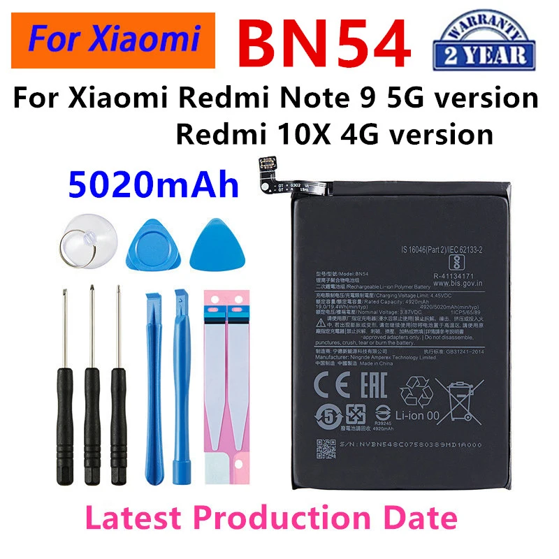 100% Orginal BN54 5020mAh Battery For Xiaomi Redmi Note 9 5G version Redmi 10X 4G version Phone Replacement Batteries
100% Orginal BN54 5020mAh Battery For Xiaomi Redmi Note 9 5G version Redmi 10X 4G version Phone Replacement Batteries
