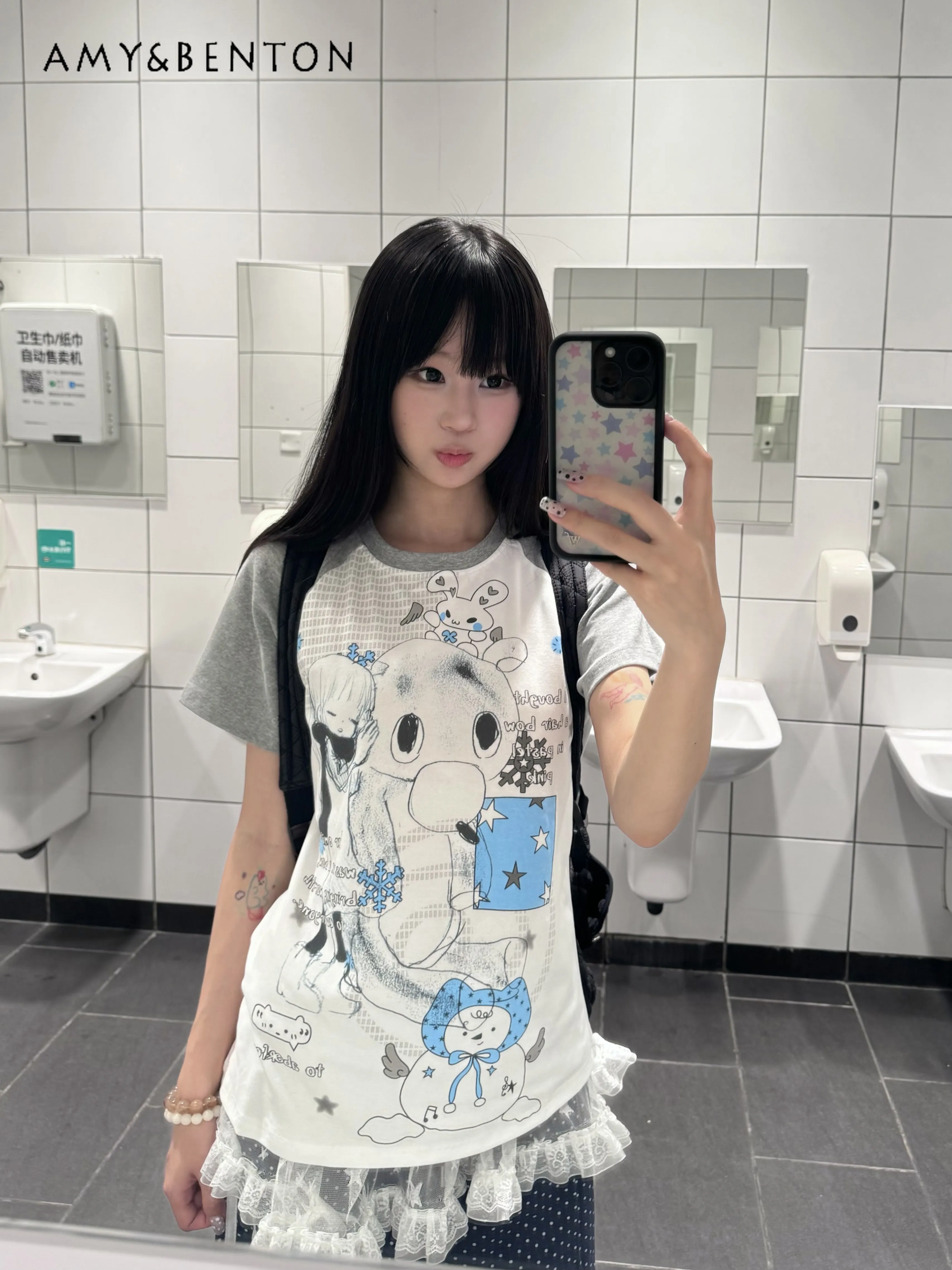 2026 Summer New Japanese Retro Y2K Style Women's Cartoon Print Slim Fit White & Dark Gray Round Neck Short Sleeve T-Shirt
2026 Summer New Japanese Retro Y2K Style Women's Cartoon Print Slim Fit White & Dark Gray Round Neck Short Sleeve T-Shirt