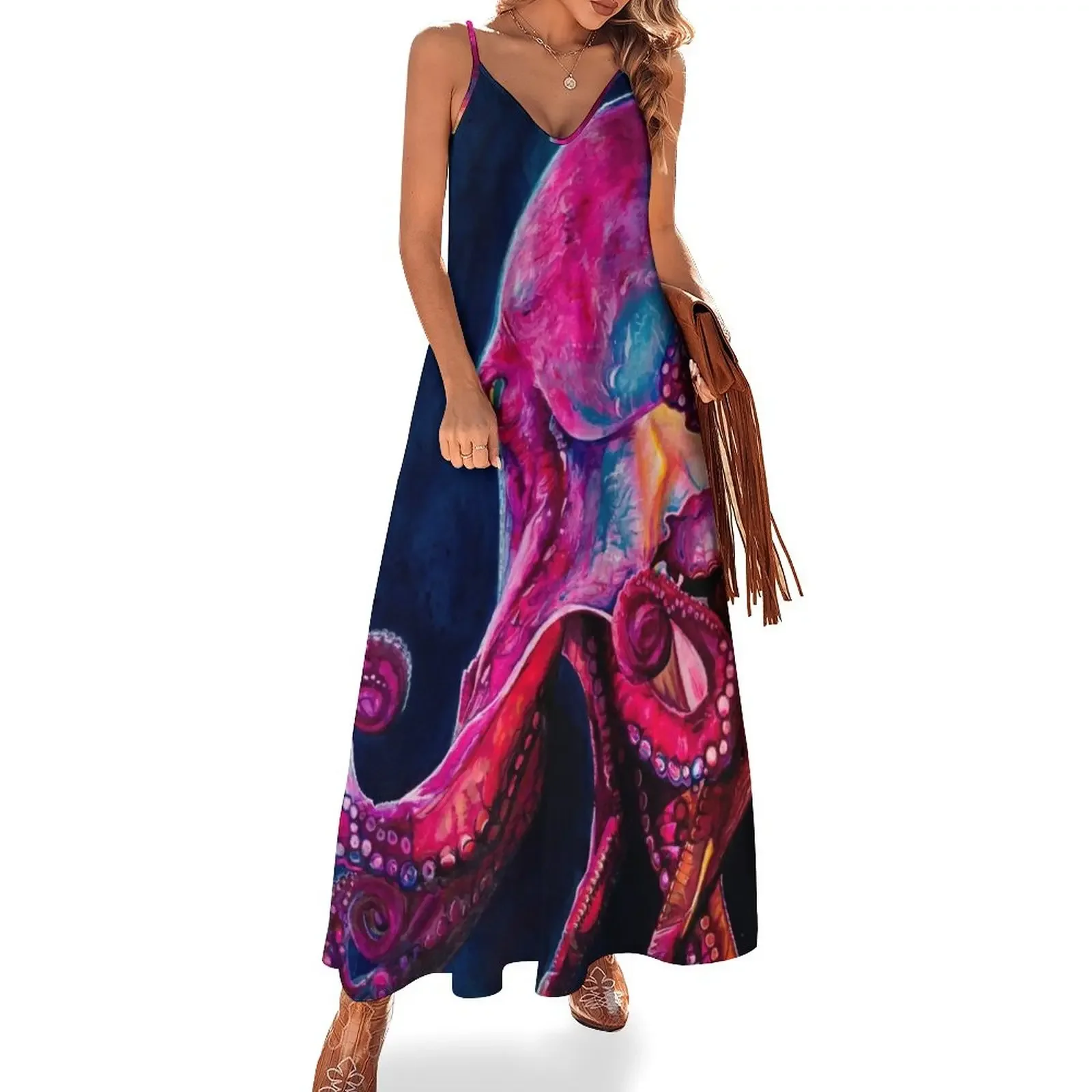 Deep colourful pink and blue octopus ink painting from the depths Sleeveless Dress Woman's evening dress Dress
Deep colourful pink and blue octopus ink painting from the depths Sleeveless Dress Woman's evening dress Dress