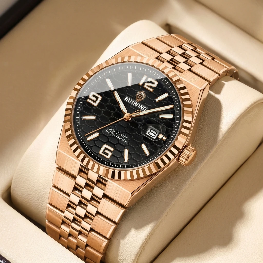 1pcs Fashion Watch with Rose Gold Tone Metal Strap, Black Textured Dial, Clear Digital Scale, Calendar Function, Daily
1pcs Fashion Watch with Rose Gold Tone Metal Strap, Black Textured Dial, Clear Digital Scale, Calendar Function, Daily