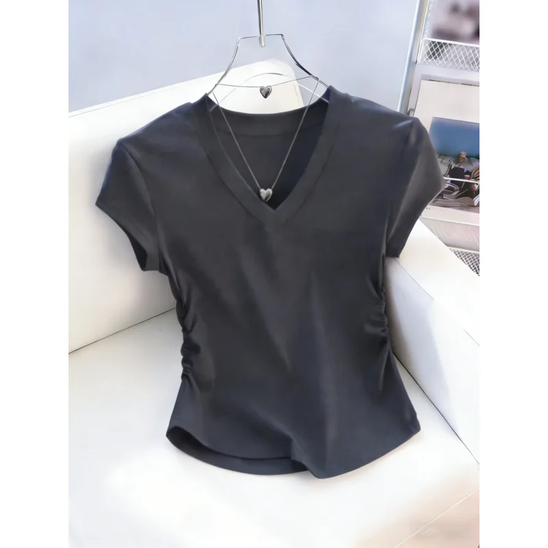 Women's 2026 American Vintage Casual V-Neck Short Sleeve-Shirt, Spring/Summer Slim Fit Short Sleeve Tee with Waist Pleats
Women's 2026 American Vintage Casual V-Neck Short Sleeve-Shirt, Spring/Summer Slim Fit Short Sleeve Tee with Waist Pleats