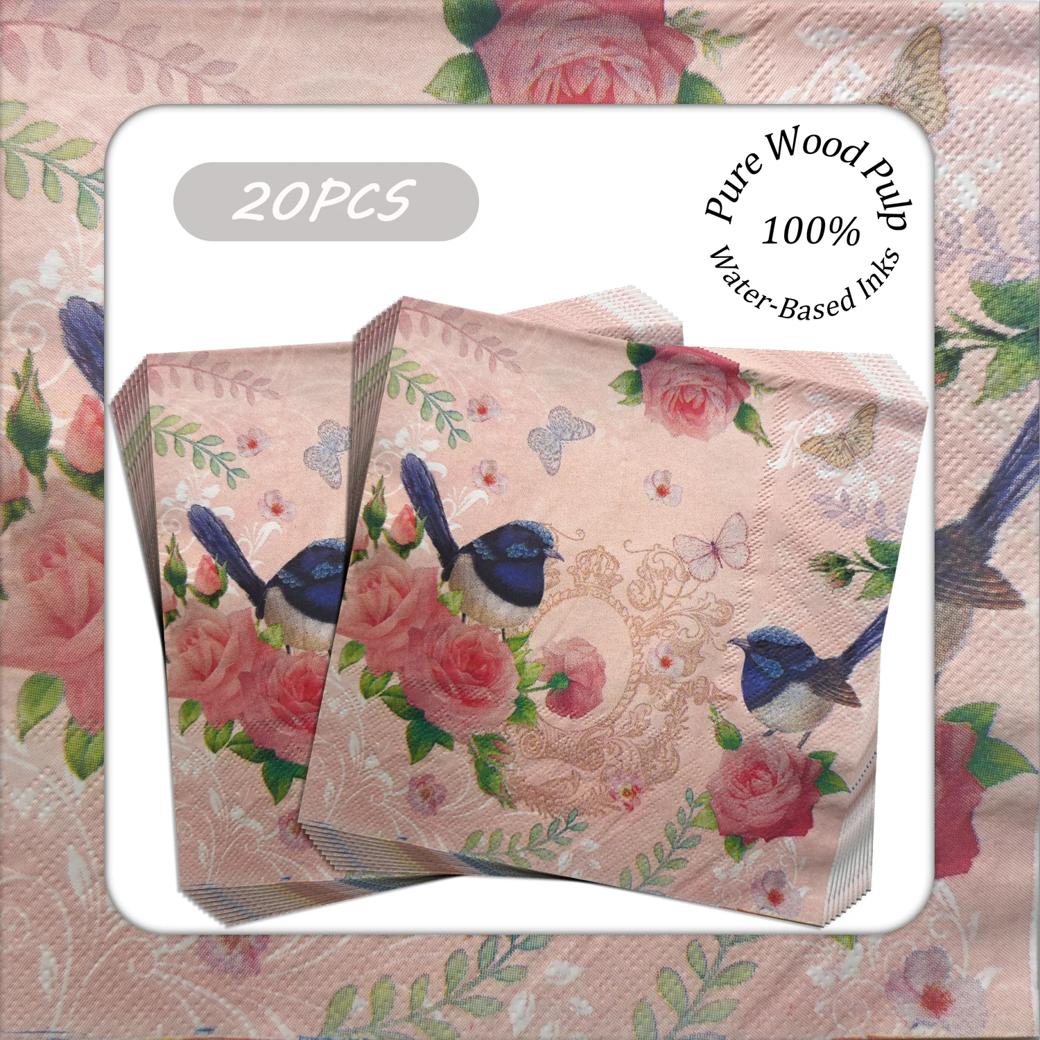 20 шт. бумажная салфетка с принтом розы и птицы из чистой древесной массы 33x33 см-декоративные салфетки для свадебного душа для романтических встреч
20 шт. бумажная салфетка с принтом розы и птицы из чистой древесной массы 33x33 см-декоративные салфетки для свадебного душа для романтических встреч